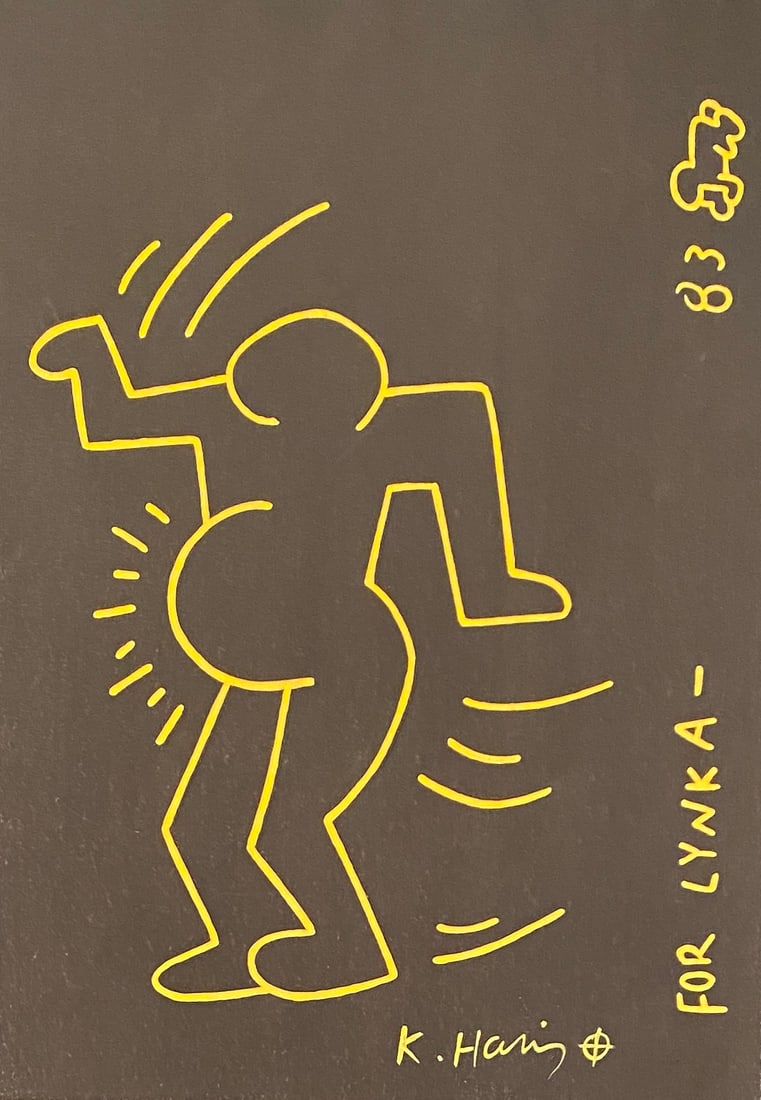 KEITH HARING MARKER ON PAPER STYLE OF: This lot consists of a hand painted drawing on paper in the style of the painter Keith Haring.Keith Allen Haring was an American artist and social activist whose pop art emerged from the New York graf