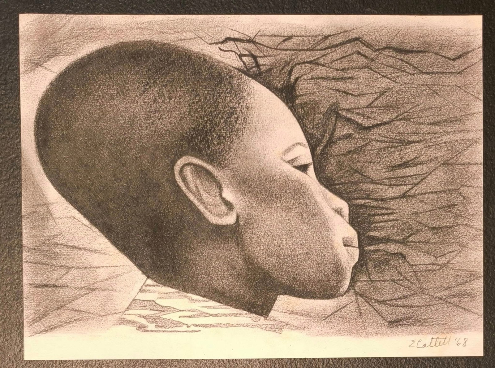 Elizabeth Catlett (1915 - 2012 American/Mexican) Style Of: This lot consists of a hand painted Drawing on paper in the style of the painter Elizabeth Catlett. Elizabeth Catlett Mora was an African-American naturalized Mexican sculptor and printmaker. She is b