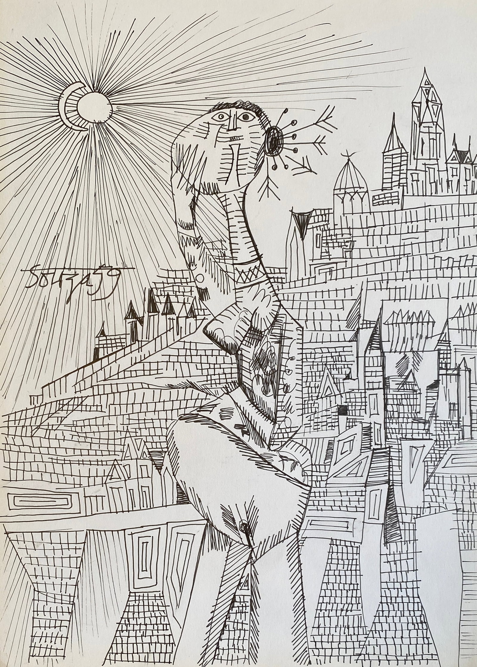 FRANCIS NEWTON SOUZA (1924-2002) PEN & INK (Style Of): This lot consists of a hand painted Ink on paper in the style of the painter FRANCIS NEWTON SOUZA.Francis Newton Souza was a Portuguese-British painter of Indian origin. He was a founding member of th