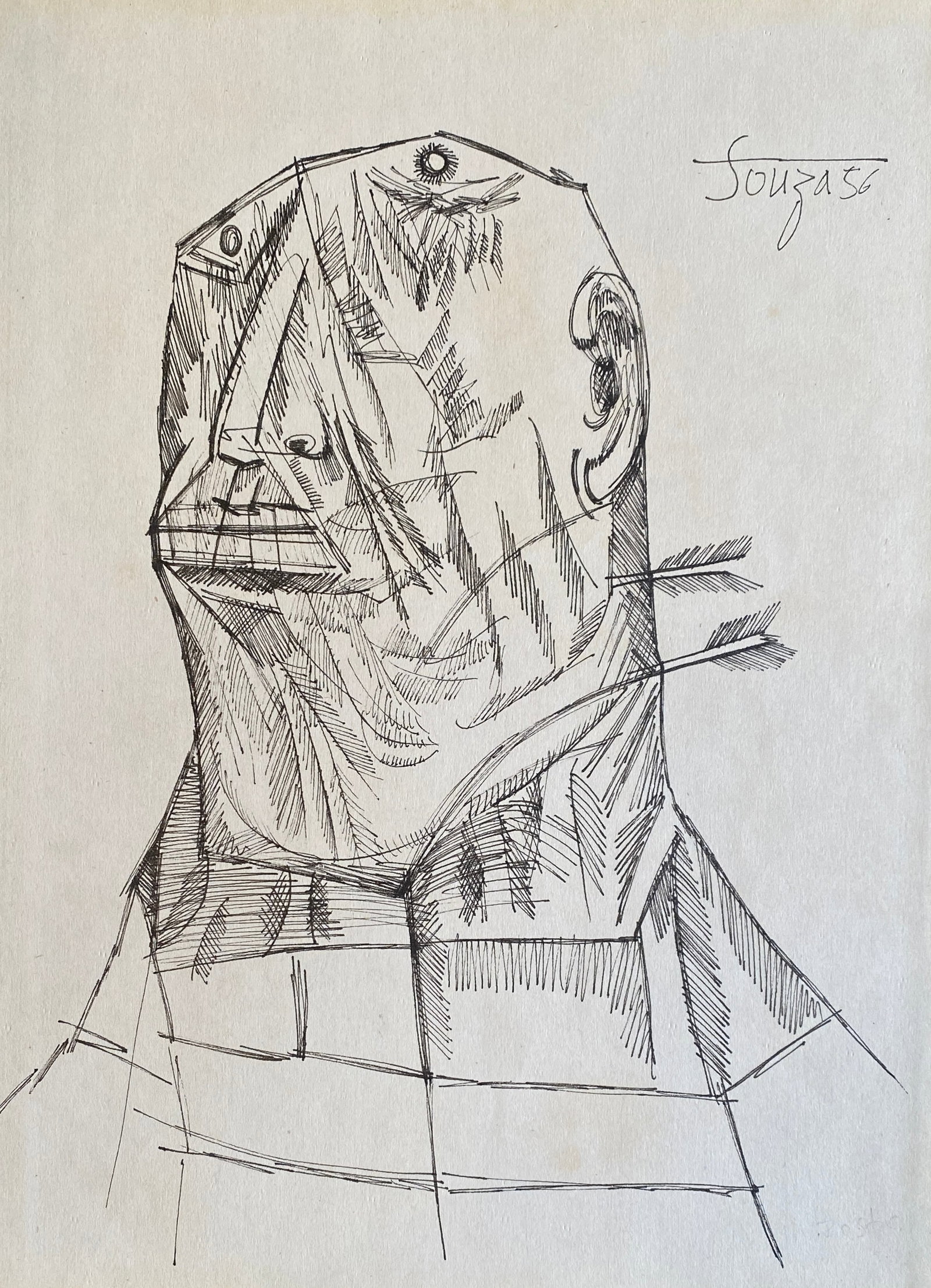 FRANCIS NEWTON SOUZA (1924-2002) PEN & INK (Style Of): This lot consists of a hand painted Ink on paper in the style of the painter FRANCIS NEWTON SOUZA.Francis Newton Souza was a Portuguese-British painter of Indian origin. He was a founding member of th