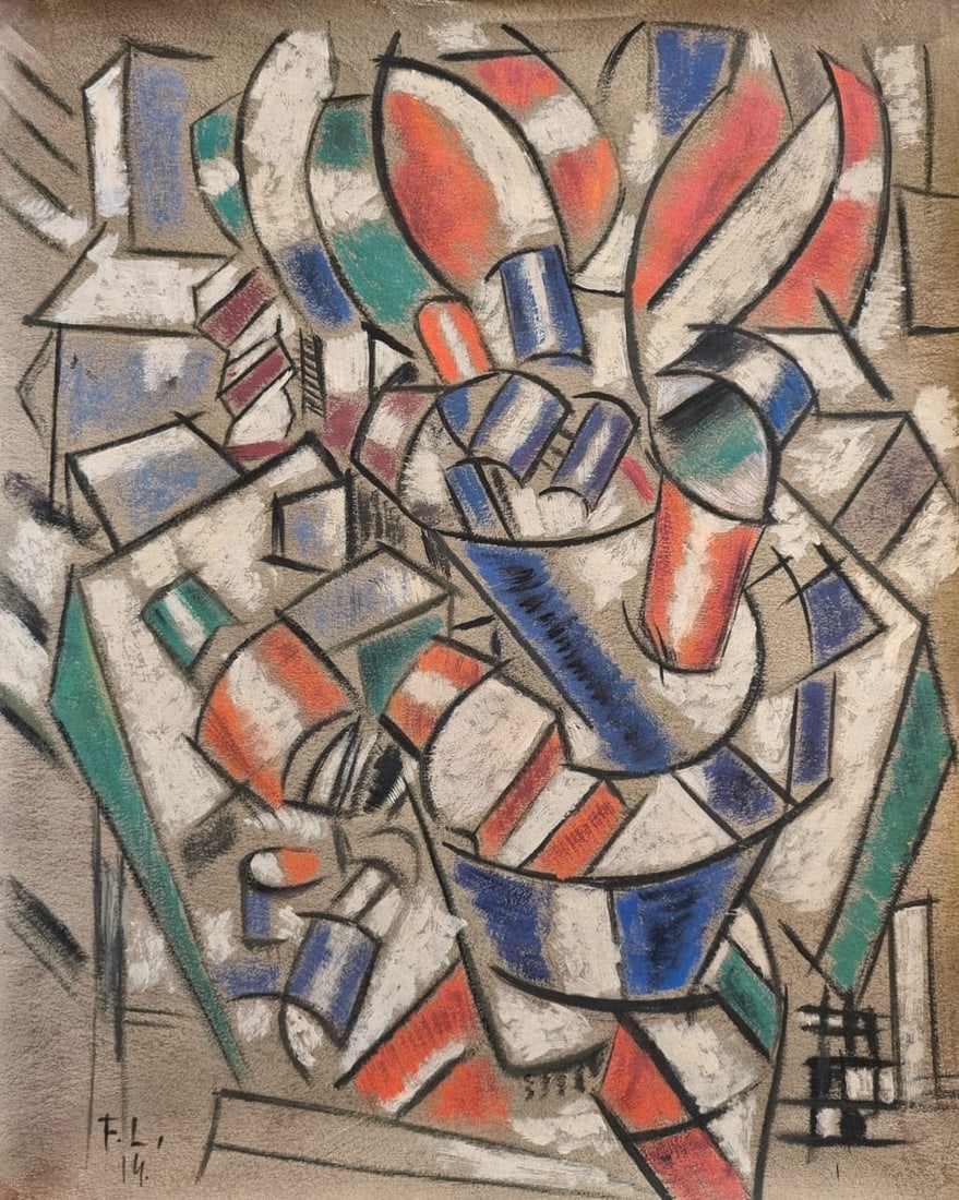 Fernand Leger Mixed media on paper (style of): This lot consists of a hand painted Mixed Media on paper in the style of the painter Fernand LEGER. Fernand Léger was a prominent French Cubist painter of the first half of the 20th century. The main