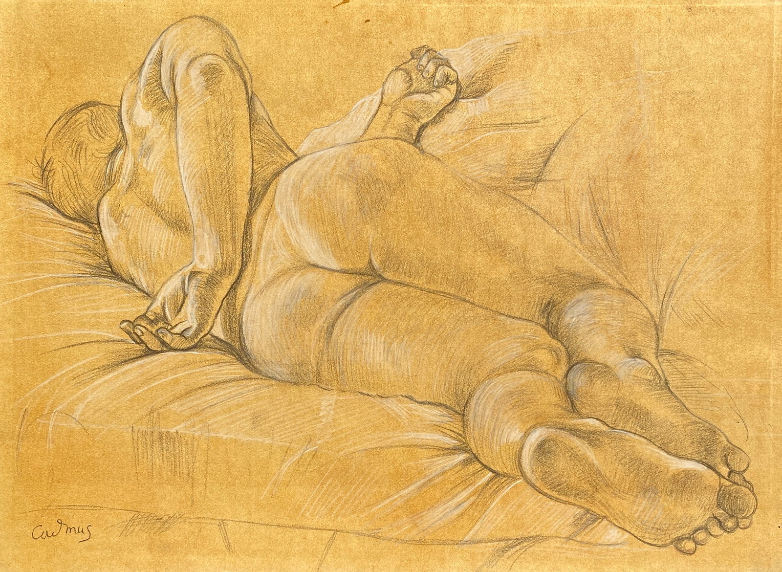 Paul Cadmus (American, 1904-1999) Drawing (Style Of): This lot consists of a hand Mixed Media on paper in the style of the painter Paul Cadmus. Paul Cadmus was an American painter, known for his paintings and drawings of male nudes. His work combines ele