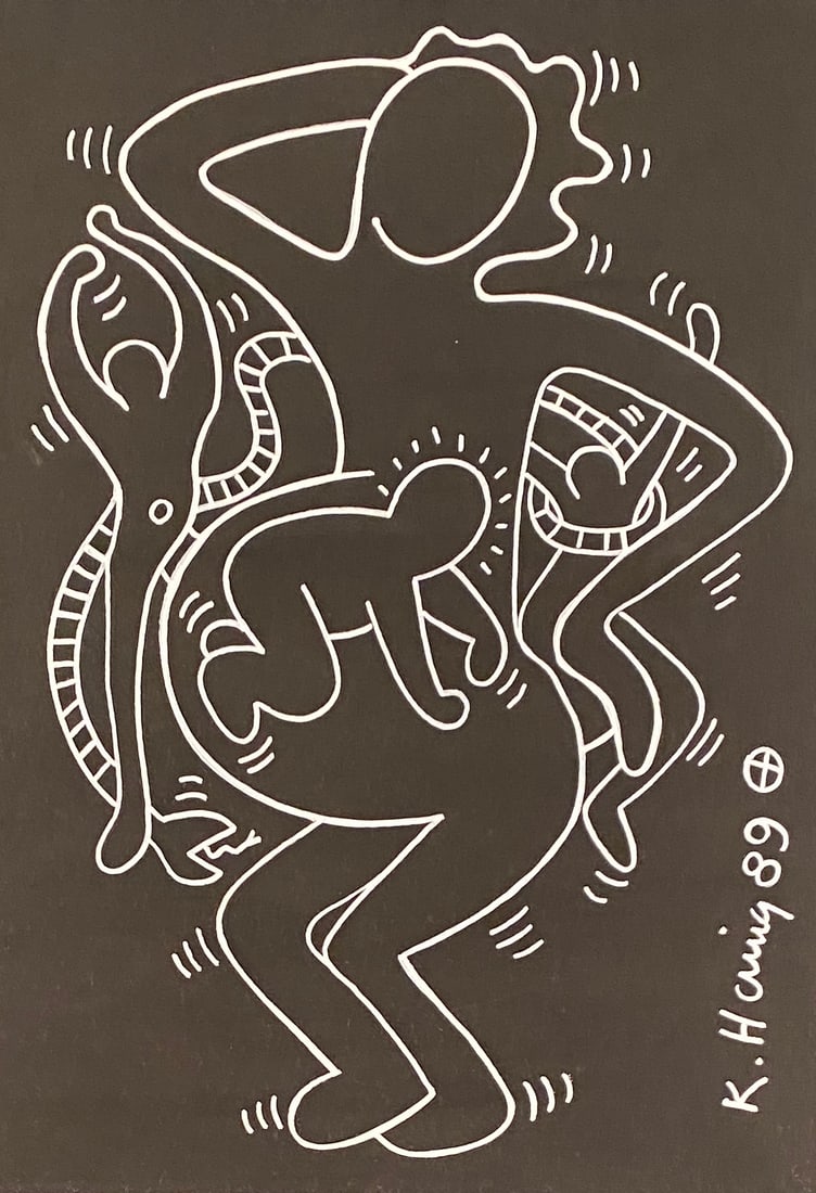 KEITH HARING MARKER ON PAPER STYLE OF: This lot consists of a hand painted drawing on paper in the style of the painter Keith Haring.Keith Allen Haring was an American artist and social activist whose pop art emerged from the New York graf