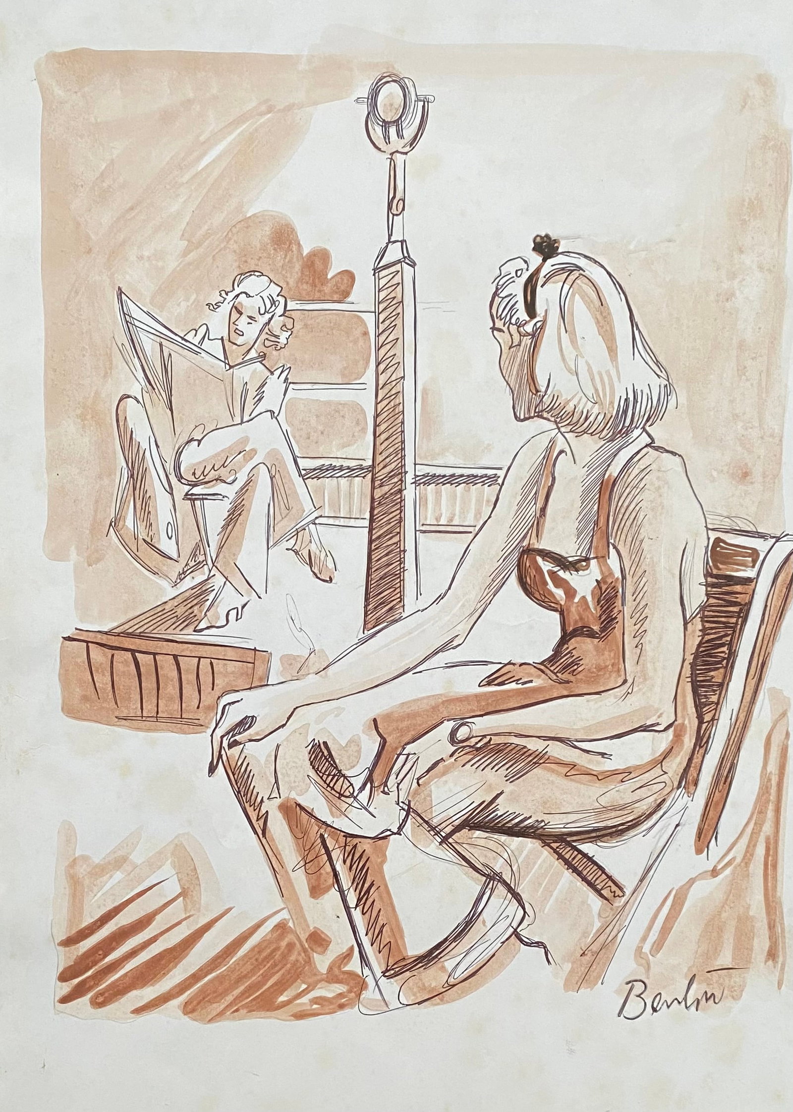 Thomas Hart Benton ink and wash (Style Of): This lot consists of a hand painted Ink ans wash on paper in the style of the painter Thomas Hart Benton. Thomas Hart Benton or Tom Benton was an American painter, famous for his fluid style, with scu