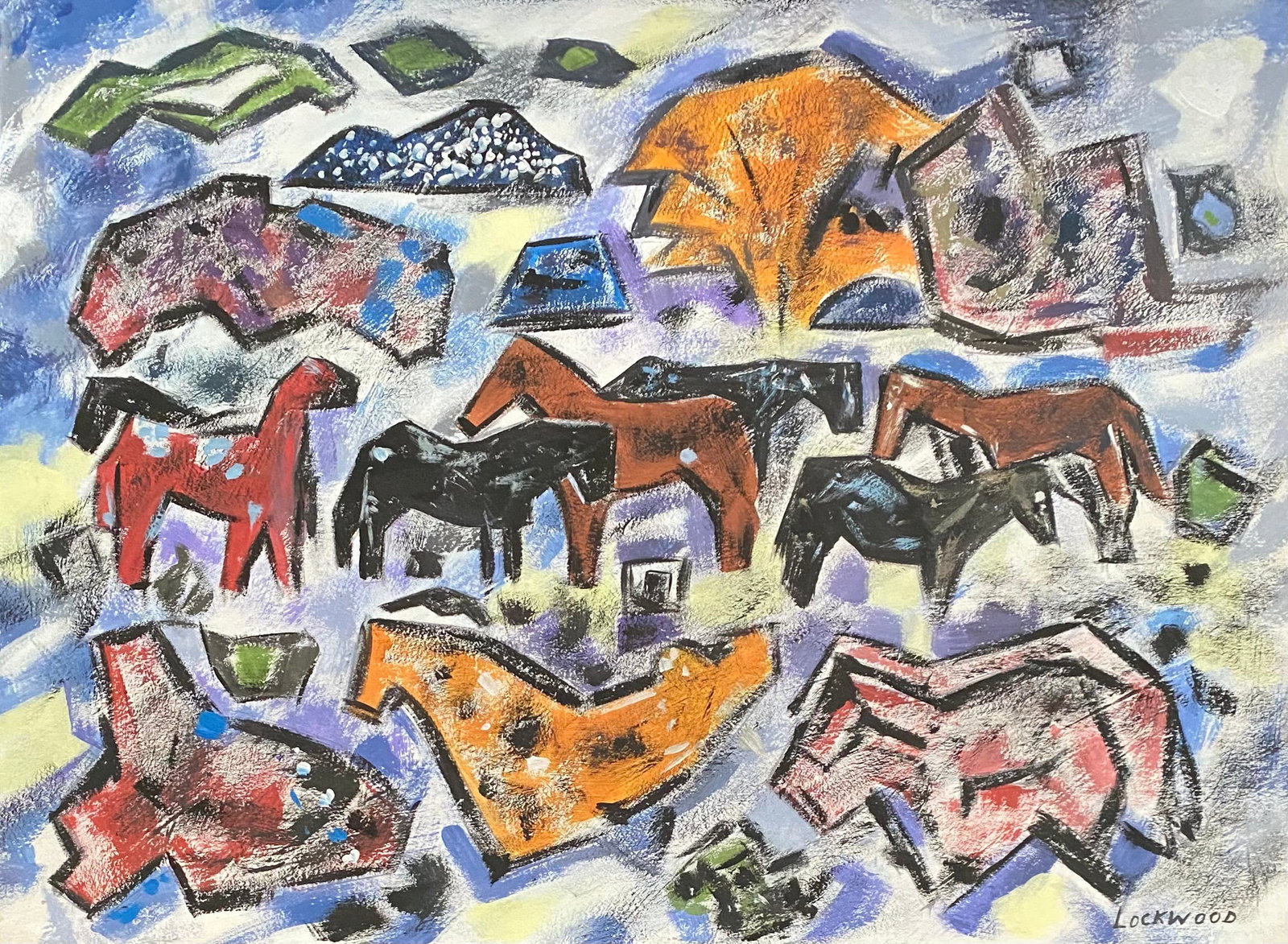 Ward Lockwood Abstract Drawing (Style Of): This lot consists of a hand painted Watercolor & Gouache on paper in the style of the painter Ward Lockwood. Ward Lockwood was born in Atchison, Kansas. He studied at the University of Kansas as well 