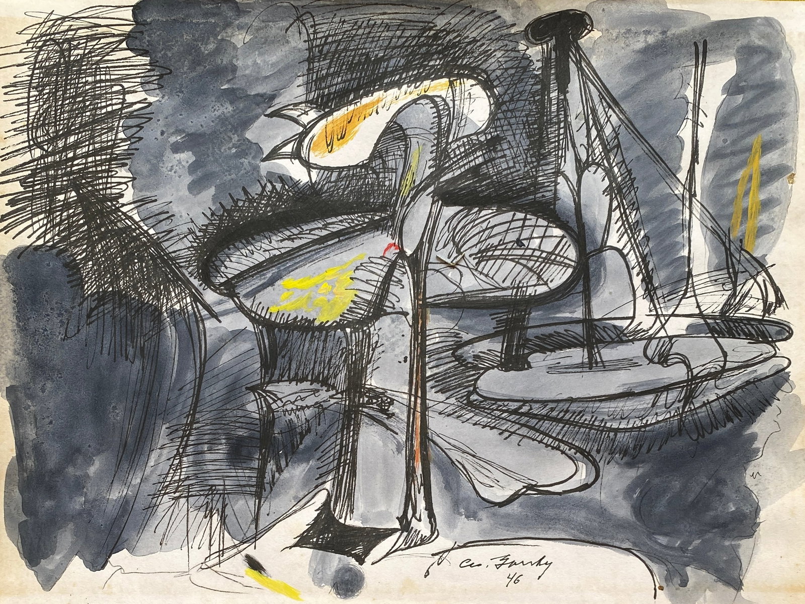 ARSHILE GORKY - Composition - Mixed media on paper (Style Of): This lot consists of a hand painted Composition - Mixed media on paper in the style of the painter ARSHILE GORKY.American painter of Armenian origin.He was born on April 15, 1904 in Khorkom, Armenia.I