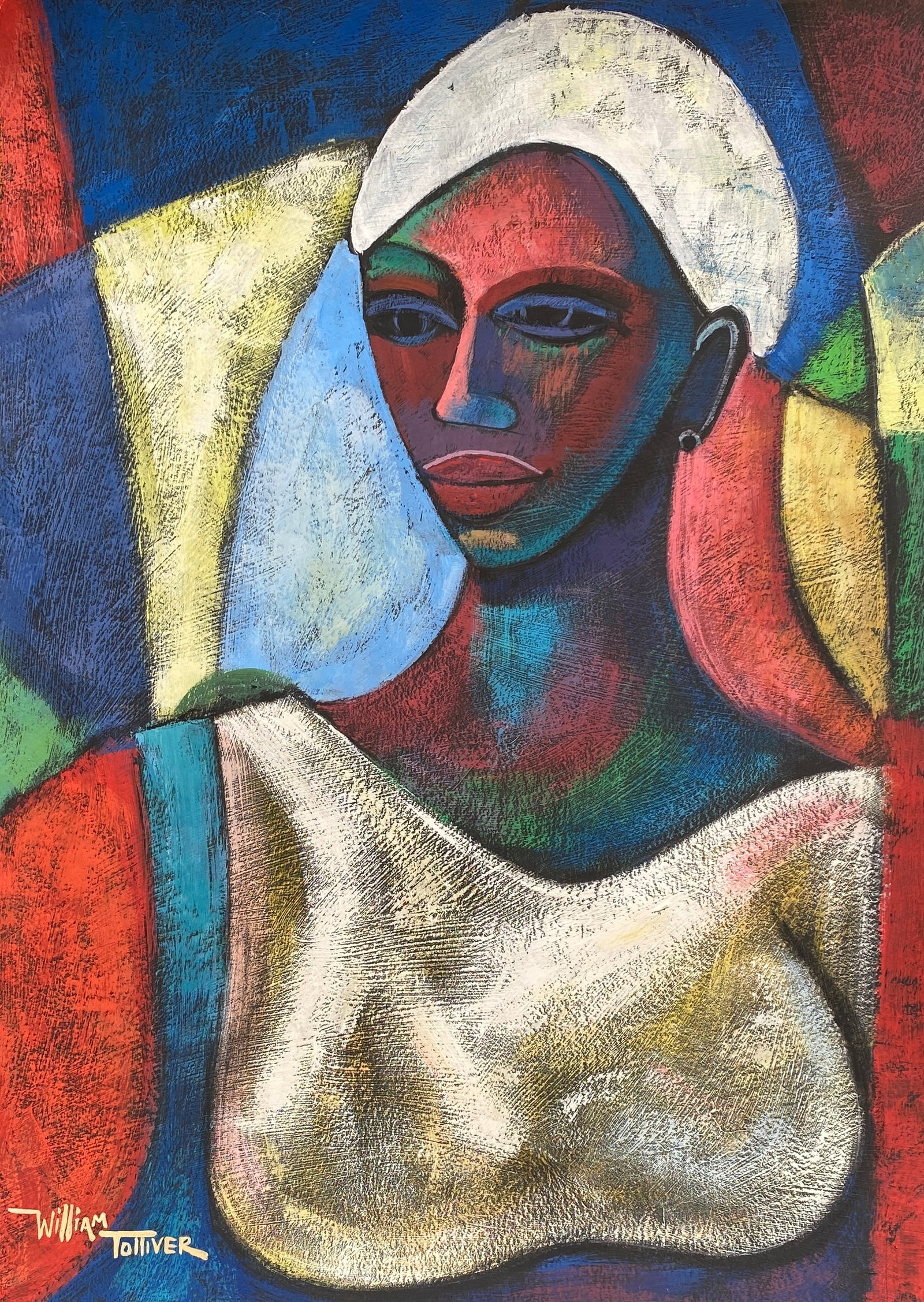 Amazing William Tolliver Mixed Media Paper (Style Of): This lot consists of a hand painted Mixed Media on paper in the style of the painter William Tolliver. William Tolliver, a native of Mississippi is internationally recognized for his powerful moving s