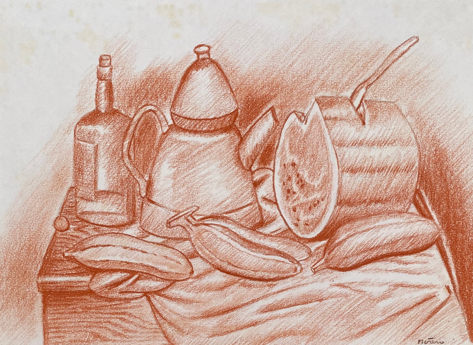 Fernando Botero (Mixed Media on Paper) Style Of: This lot consists of a hand painted Mixed Media on paper in the style of the painter Fernando Botero.Fernando Botero Angulo was a Colombian artist, painter, sculptor and figurative draftsman.He is rec