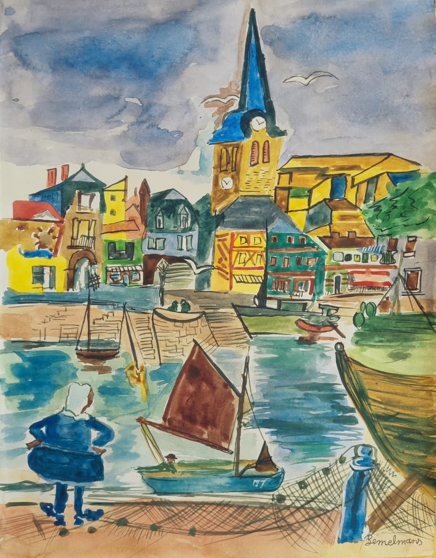 LUDWIG BEMELMANS Mixed Media (Style Of): This lot consists of a hand painted Mixed Media on paper in the style of the painter Ludwig Bemelmans. Ludwig Bemelmans was an American writer and illustrator of Austro-Hungarian origin. Regular contr