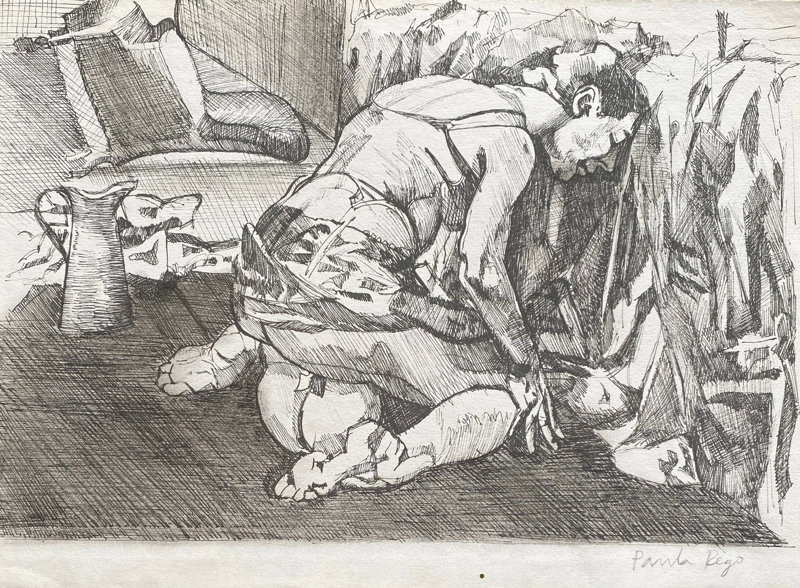 Paula Rego Portuguese/British b.1935 (Style Of): This lot consists of a Mixed Media on paper in the style of the painter Paula Figueiroa Rego. Paula Figueiroa Rego, known as Paula Rego? was a Portuguese painter and illustrator living in Great Britai