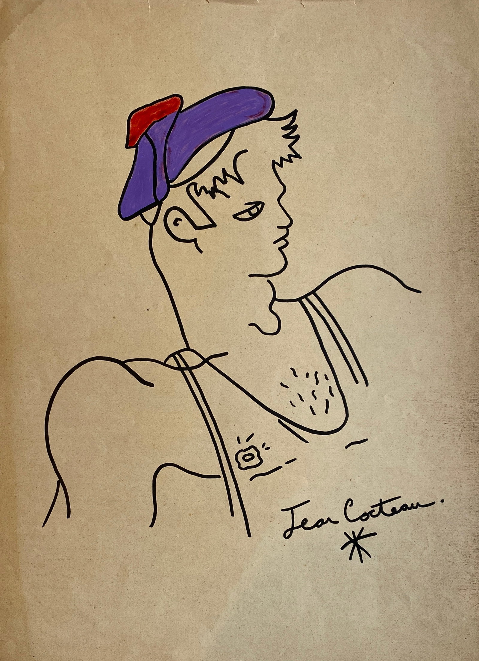 Jean Cocteau Ink Drawing on Paper (style of): This lot consists of a hand painted Ink on paper in the style of the painter Jean Cocteau.Jean Cocteau was a French poet, playwright, writer, art critic, essayist, painter, film director and designer.