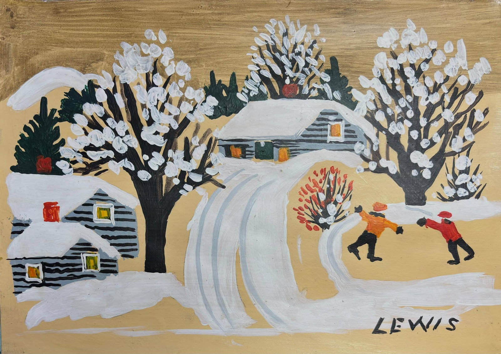 Maud Lewis (Canadian 1903-1970) Mixed media on Paper Style of: Maud Lewis (Canadian 1903-1970) Mixed media on Paper Style ofThis lot consists of a hand painted Mixed Media on paper in the style of the painter Maud Lewis.Maud Lewis, born Maud Dowley, was a Canadia