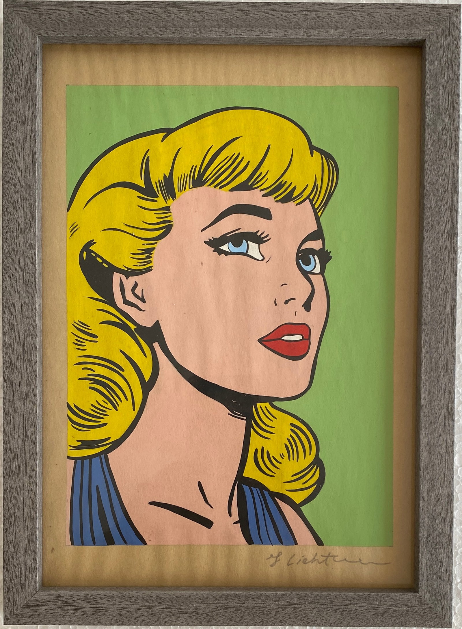 Roy Lichtenstein (1923-1997) In the style of: This lot consists of a hand painted drawing on paper in the style of the painter Roy Fox Lichtenstein. Roy Fox Lichtenstein was an American pop art painter, graphic artist, and sculptor, best known fo