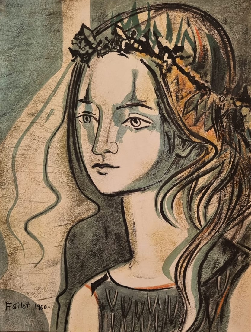 Francoise Gilot French, B.1921 Mixed Media (Style Of): This lot consists of a hand painted Mixed Media on paper in the style of the painter Francoise Gilot. Françoise Gilot was a French painter, art critic and writer. In 1973 she was named art director o