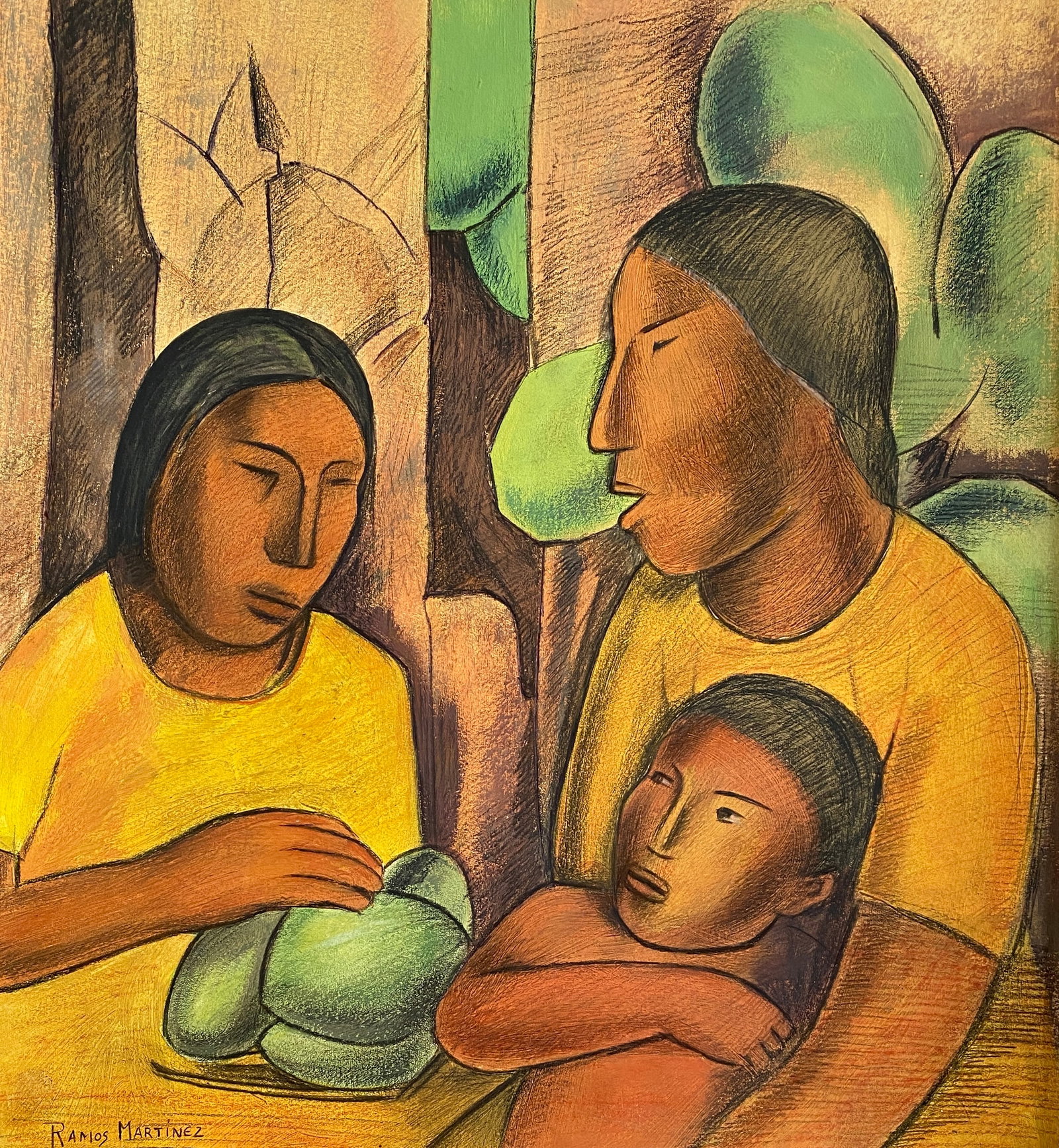 Alfredo Ramos Martínez Gouache On Paper Style Of: This lot consists of a hand painted Gouache on paper in the style of the painter Alfredo Ramos Martínez. Alfredo Ramos Martínez was a Mexican painter. He is one of the most important artists of the 