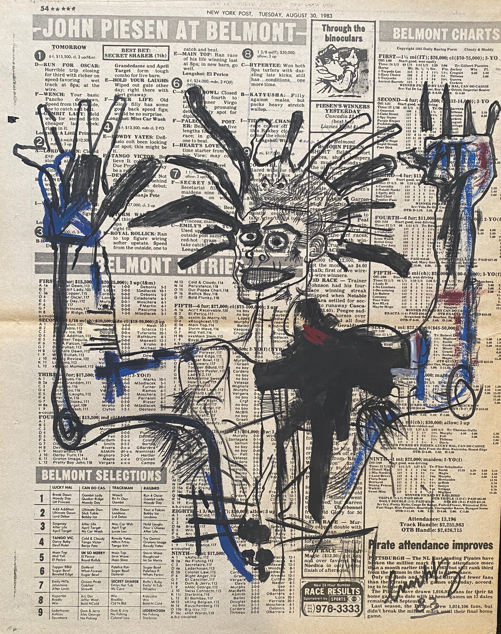 JMB Jean-Michel Basquiat on newspaper After: This lot consists of a Painting on a piece of old newspaper. Dated October 1982 in the style of the painter Jean-Michel Basquiat.JMB Jean-Michel Basquiat (December 22, 1960. August 12, 1988) was an Am