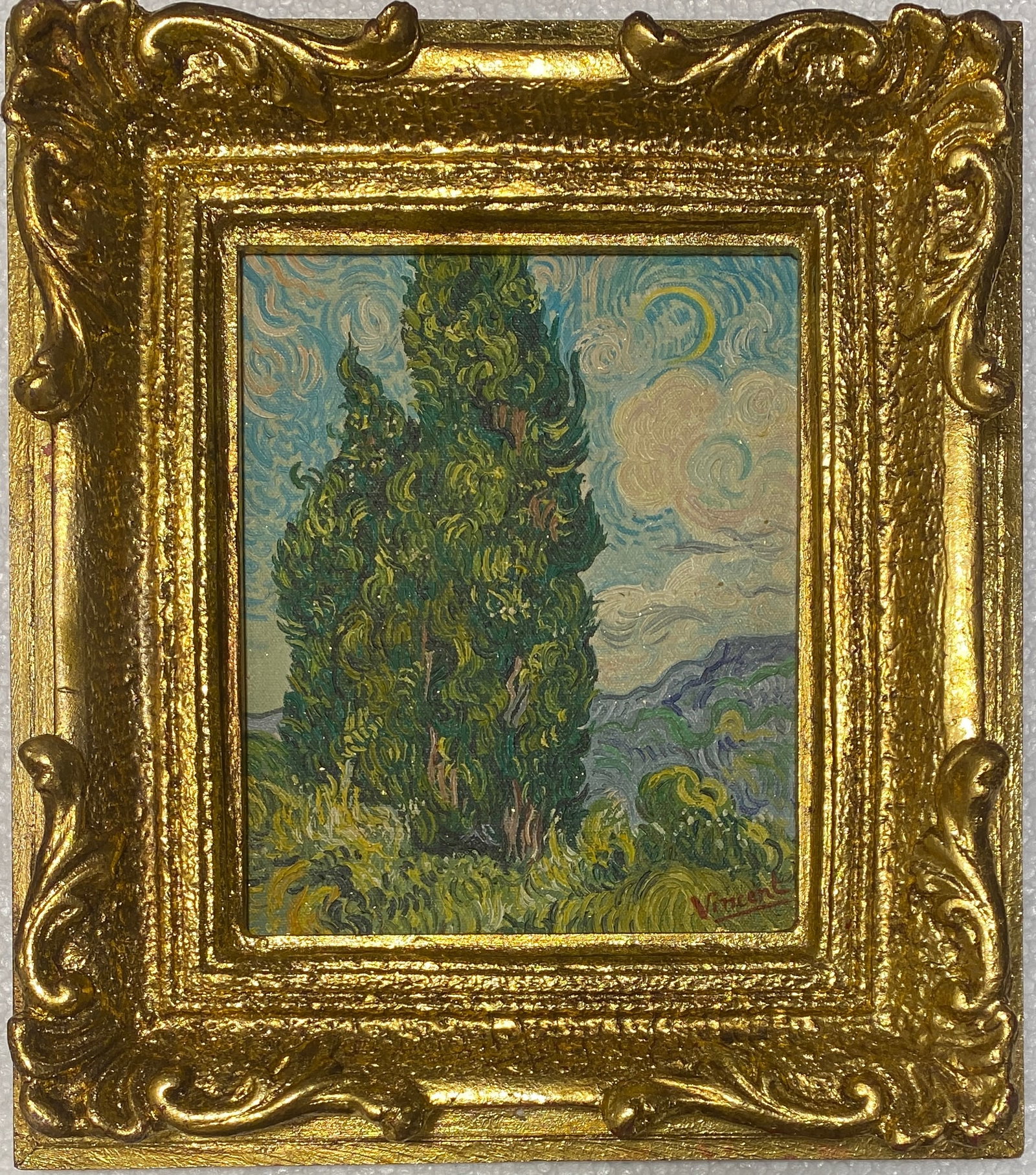Vincent Van Gogh Dutch Framed Oil Painting on Canvas (In Style of): This lot consists of a hand painted Oil on Canvas rendered in style of the Dutch painter Vincent van Gogh(1853-1890). Vincent Willem van Gogh generally considered the greatest after Rembrandt van Rijn
