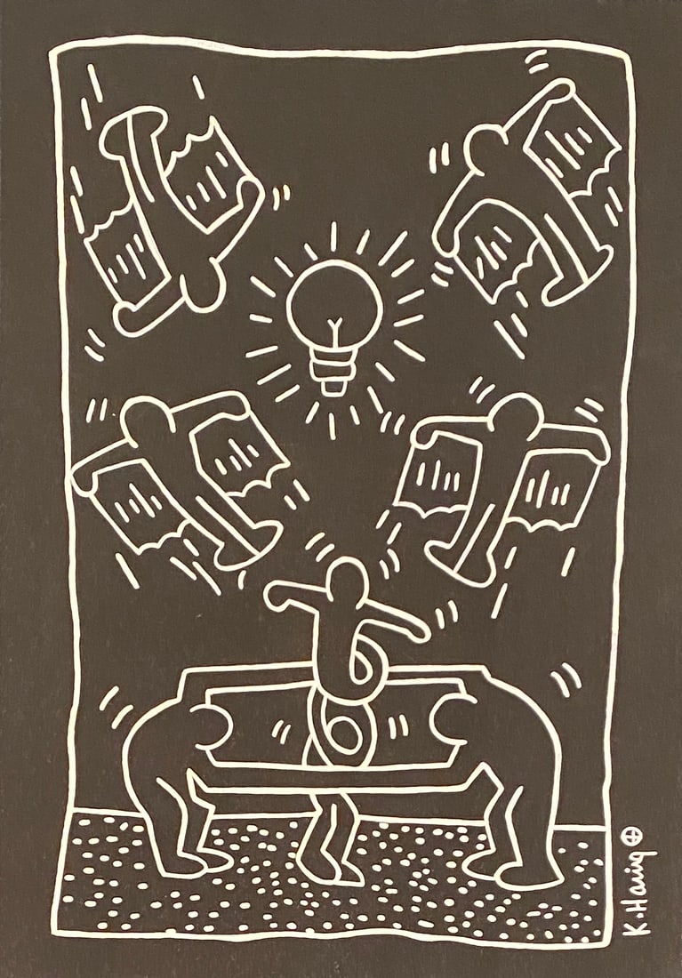 KEITH HARING MARKER ON PAPER STYLE OF: This lot consists of a hand painted drawing on paper in the style of the painter Keith Haring.Keith Allen Haring was an American artist and social activist whose pop art emerged from the New York graf