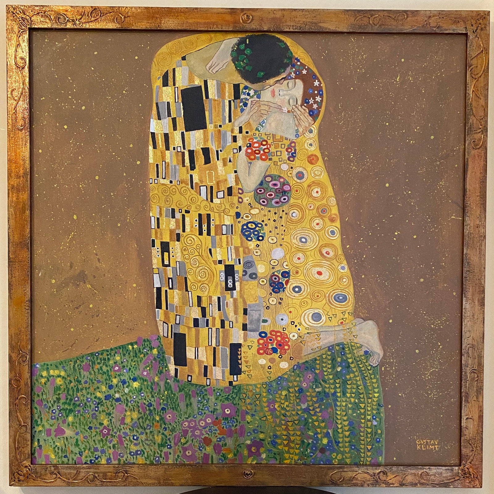 Gustav Klimt (Austrian, 1862-1918) - Oil Painting Style Of: This lot consists of a hand-painted oil on canvas in the style of the painter Gustav Klimt. The Austrian artist Gustav Klimt was not only one of the leading exponents of late 19th-century Viennese art