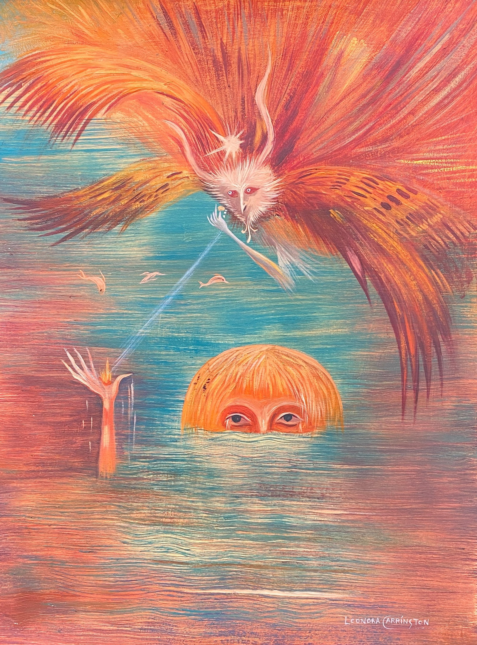 leonora Carrington, Mixed Media on paper (Style Of): This lot consists of a hand painted Mixed Media on paper in the style of the painter Leonora Carrington. Leonora Carrington (Lancashire, England, April 6, 1917-Mexico City, May 25, 2011) was an Englis