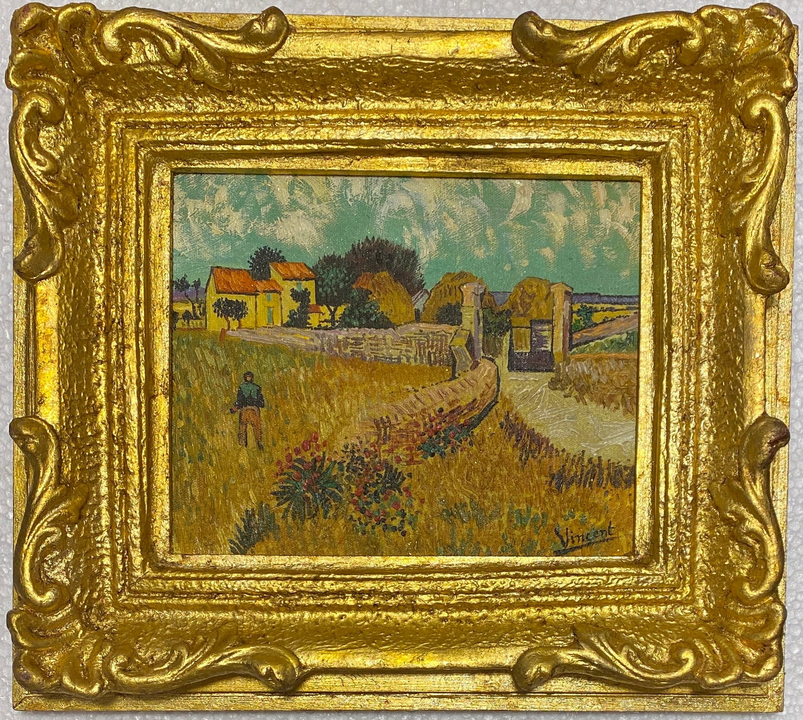 Vincent Van Gogh Dutch Framed Oil Painting on Canvas (In Style of): This lot consists of a hand painted Oil on Canvas rendered in style of the Dutch painter Vincent van Gogh(1853-1890). Vincent Willem van Gogh generally considered the greatest after Rembrandt van Rijn