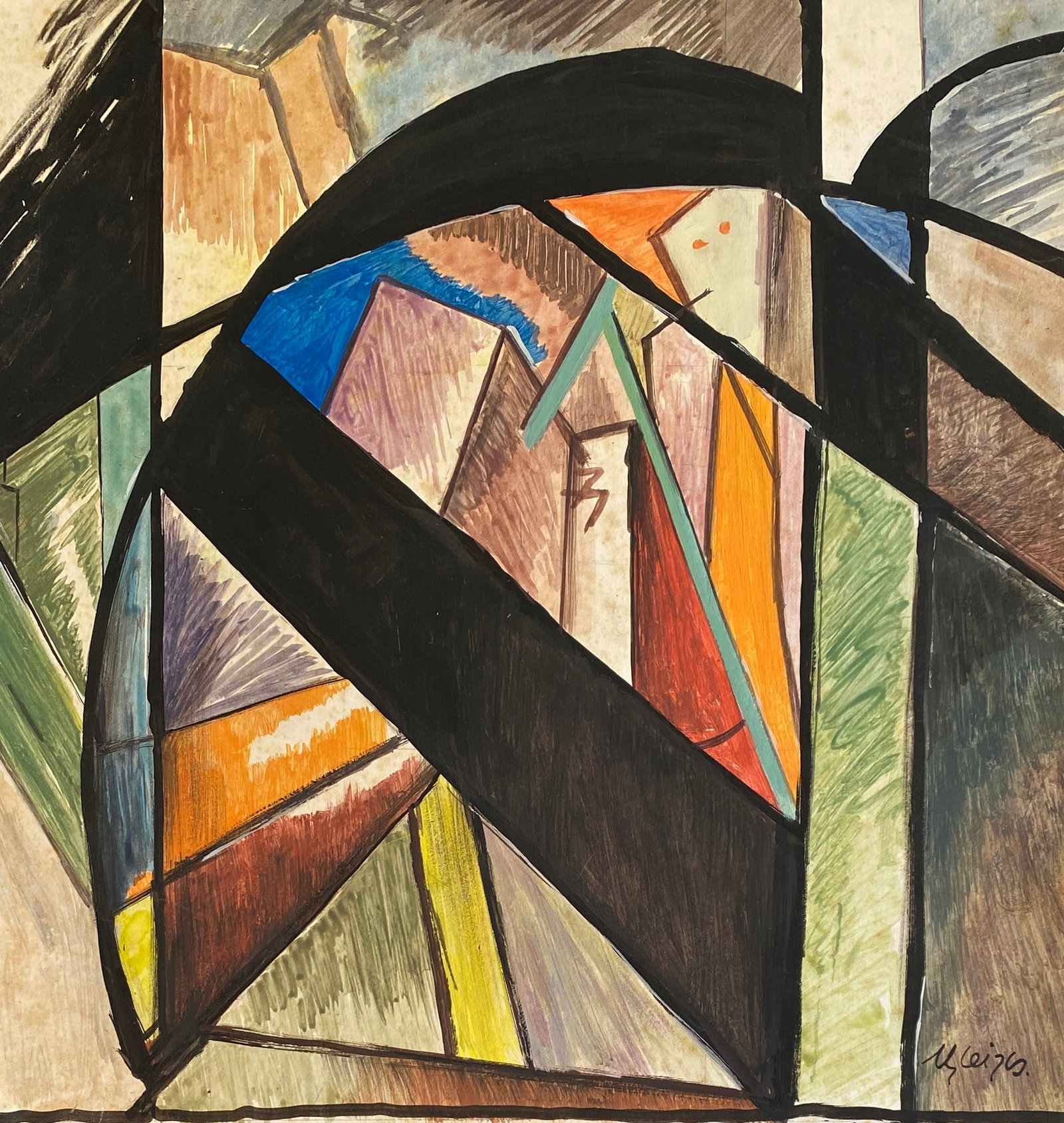Albert Gleizes Style Of: This lot consists of a Gouache on paper in the style of the painter Albert Gleizes. Albert Gleizes was part of the Cubist movement in Paris in the 1910s and contributed to its theoretical diffusion wi