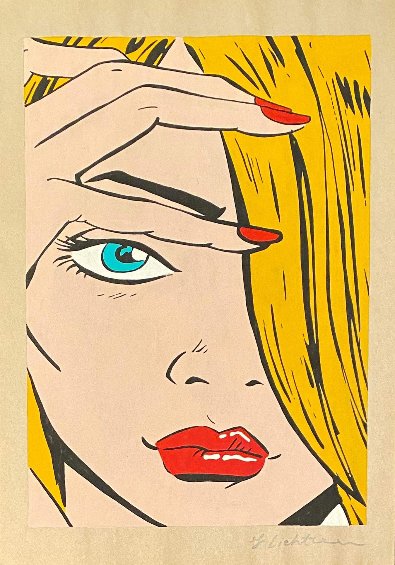 Roy Lichtenstein New York Style Of: This lot consists of a hand painted drawing on paper in the style of the painter Roy Fox Lichtenstein.Roy Fox Lichtenstein was an American pop art painter, graphic artist, and sculptor, best known for