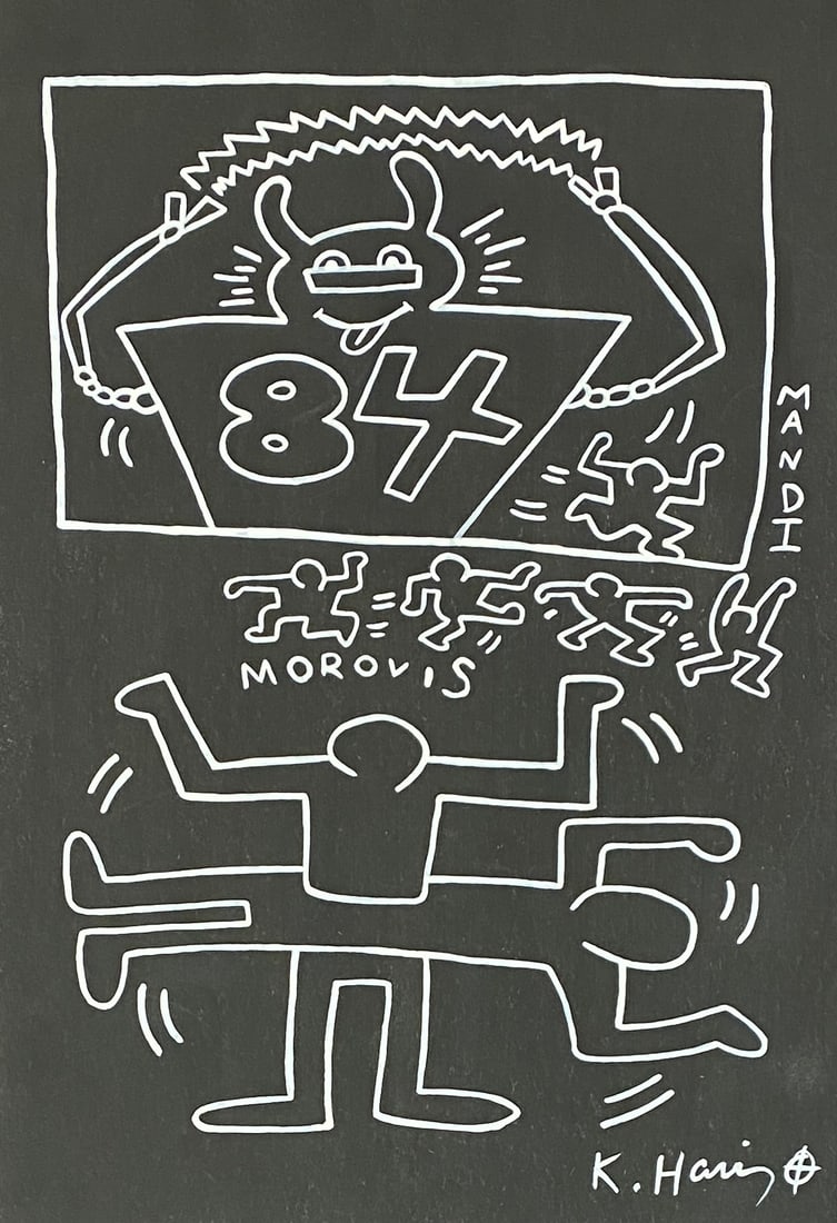 KEITH HARING MARKER ON PAPER STYLE OF: This lot consists of a hand painted drawing on paper in the style of the painter Keith Haring.Keith Allen Haring was an American artist and social activist whose pop art emerged from the New York graf