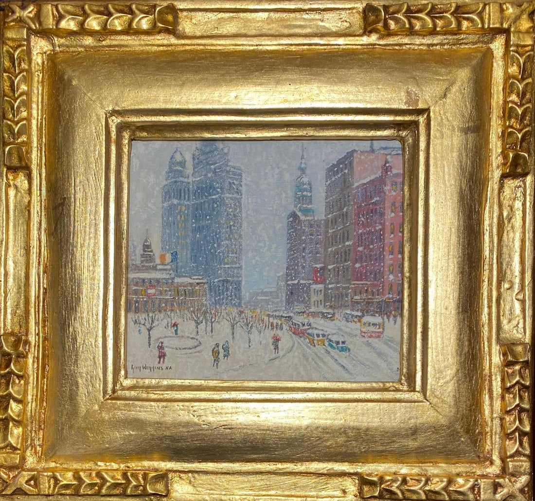 GUY WIGGINS (AMERICAN 1883-1962) OIL ON CANVAS BOARD STYLE OF (1 of 4)