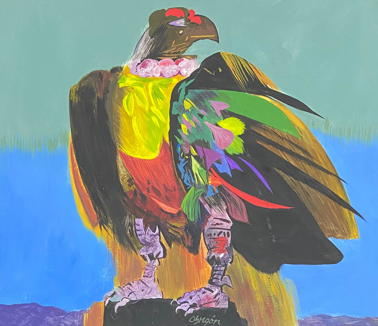 Alejandro Obregón (1920-1992) Colombian "Condor" Style Of: This lot consists of a hand painted Mixed Media on paper in the style of the painter Alejandro Obregón. Alejandro Obregón was a Colombian-Spanish painter and sculptor. National Painting Prize of Col