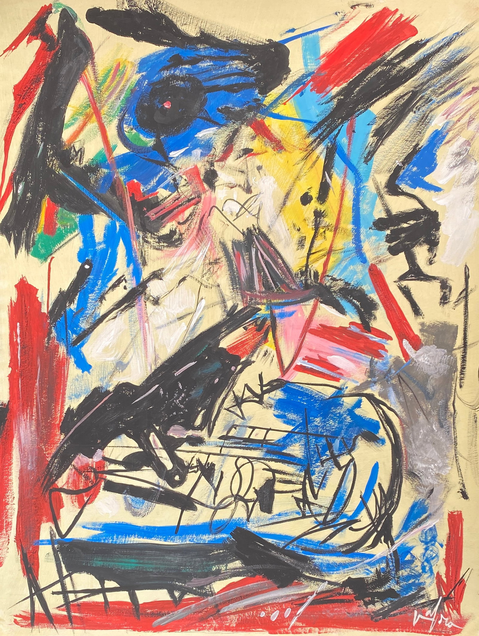 Emilio Vedova Gouache On Paper Style Of: This lot consists of a hand painted Gouache on paper in the style of the painter Emilio Vedova. Emilio Vedova was an Italian painter and printmaker. Image Size: 9 1/2 by 12 1/2 inches. All measurement