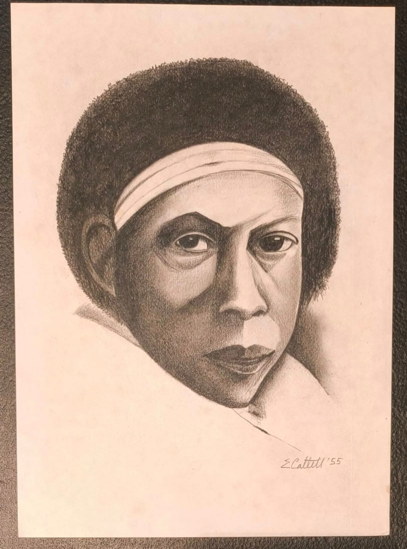 Elizabeth Catlett (1915 - 2012 American/Mexican) Style Of: This lot consists of a hand painted Drawing on paper in the style of the painter Elizabeth Catlett. Elizabeth Catlett Mora was an African-American naturalized Mexican sculptor and printmaker. She is b