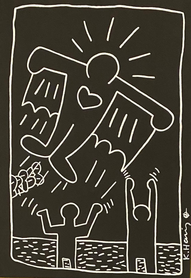 KEITH HARING MARKER ON PAPER STYLE OF: This lot consists of a hand painted drawing on paper in the style of the painter Keith Haring.Keith Allen Haring was an American artist and social activist whose pop art emerged from the New York graf