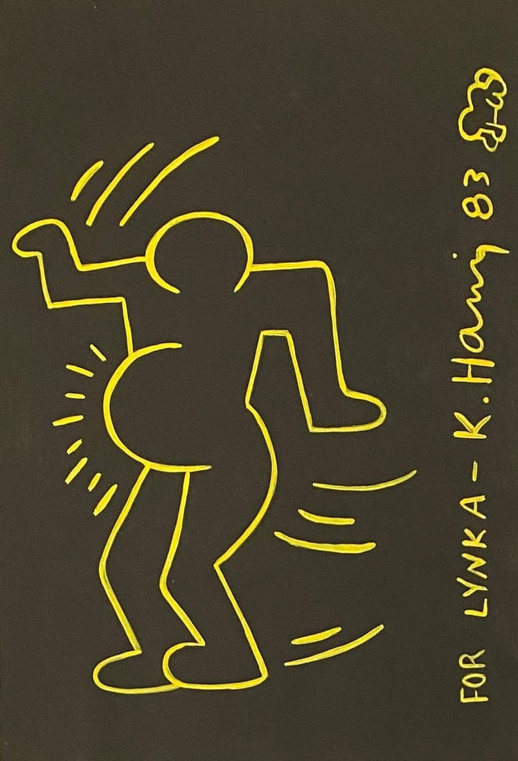 KEITH HARING MARKER ON PAPER STYLE OF: This lot consists of a hand painted drawing on paper in the style of the painter Keith Haring.Keith Allen Haring was an American artist and social activist whose pop art emerged from the New York graf
