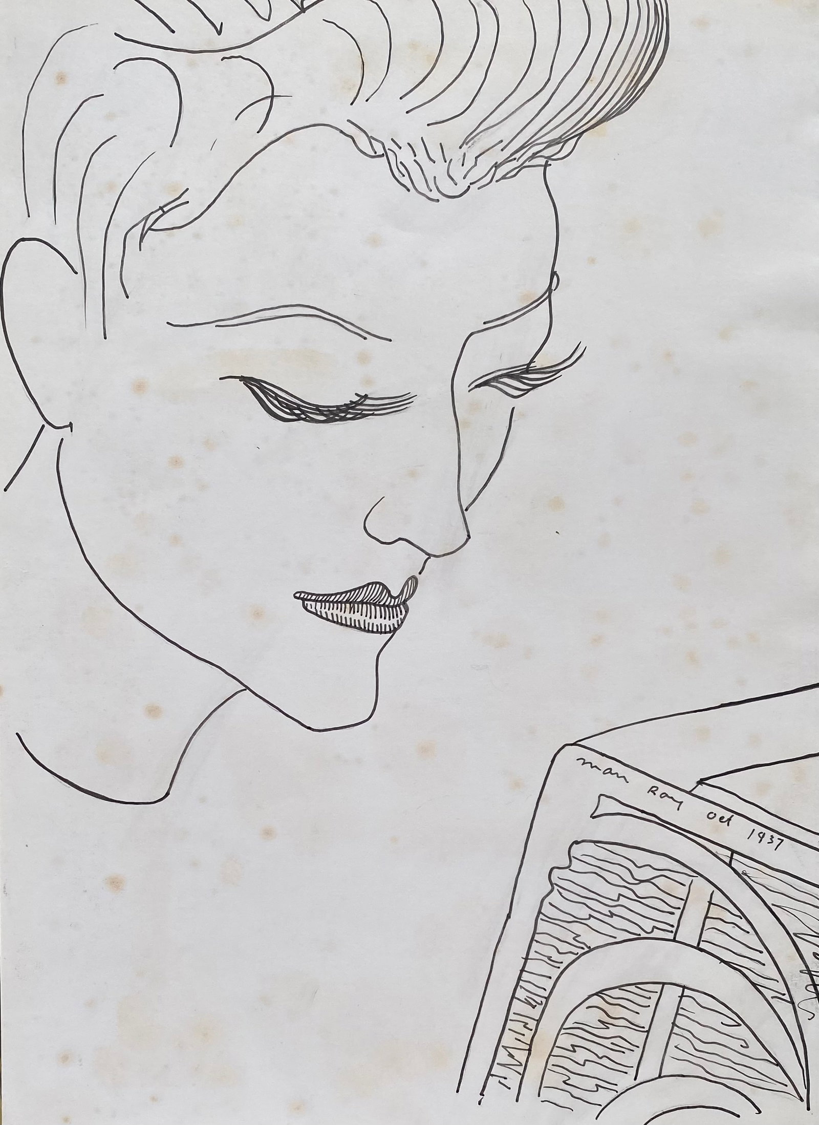 Man Ray Ink on paper Surrealist (Style Of): This lot consists of a hand ink on paper in the style of the painter Man Ray.Man Ray, pseudonym of Emmanuel Radnitzky, was an American visual artist who spent most of his career in Paris. He was a maj