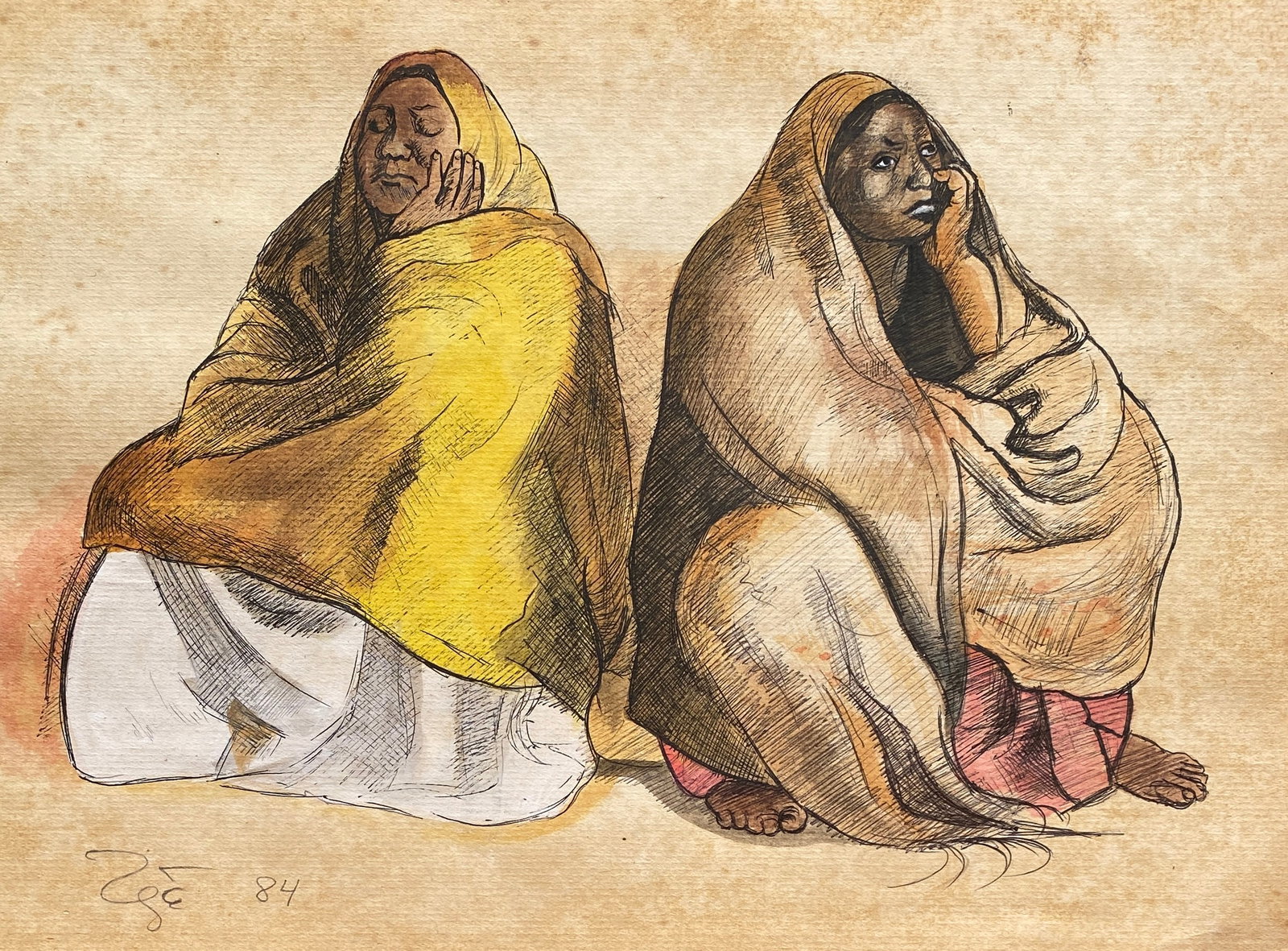 Francisco ZUNIGA 1912-1998 PAINTING (Style Of): This lot consists of a hand Painting on paper in the style of the painter Francisco ZUNIGA (1912-1998). (San José de Costa Rica, 1912 - Mexico, 1998) Costa Rican sculptor and painter, based in Mexico