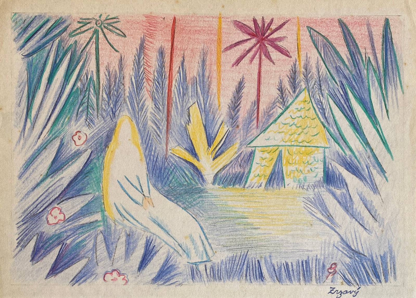 Jan Zrzavý MIXED ON PAPER - STYLE OF: This lot consists of a hand painted Mixed Media on paper in the style of the painter Jan Zrzavý. Jan Zrzavý was a prominent Czech painter, graphic artist and illustrator of the 20th century. Image S