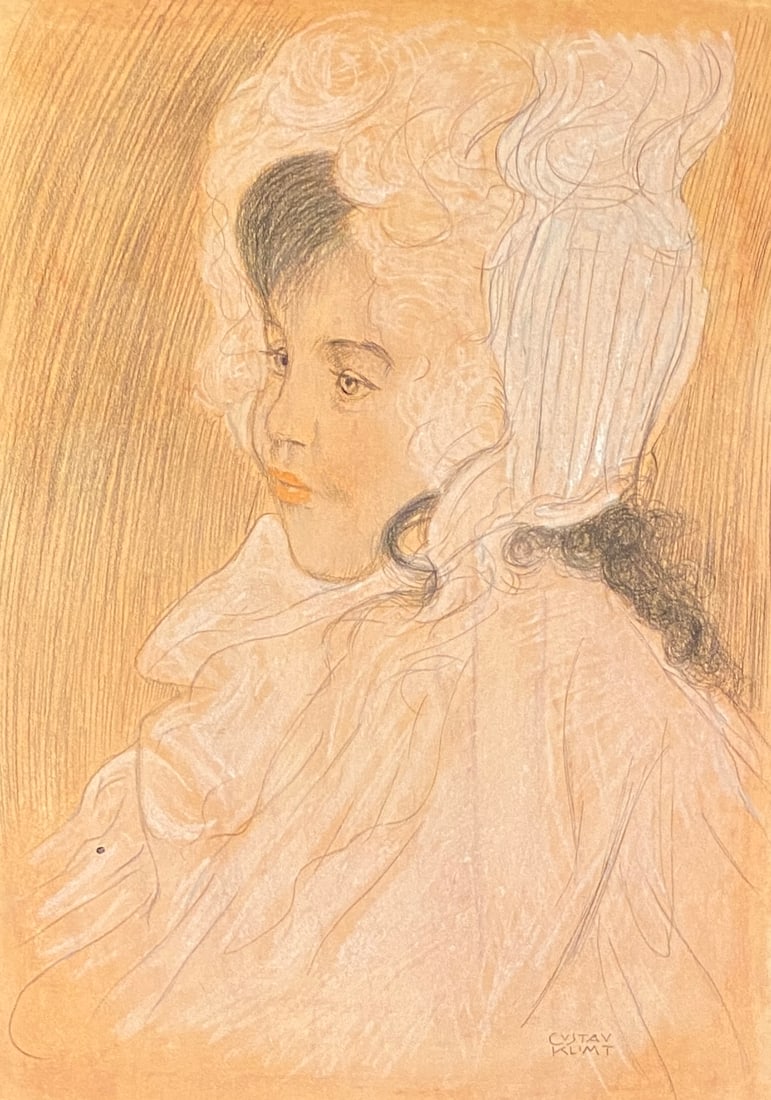 Gustav Klimt - Untitled Style Of: This lot consists of a hand painted Mixed Media on paper in the style of the painter Gustav Klimt.Gustav Klimt was an Austrian symbolist painter, and one of the most prestigious representatives of the