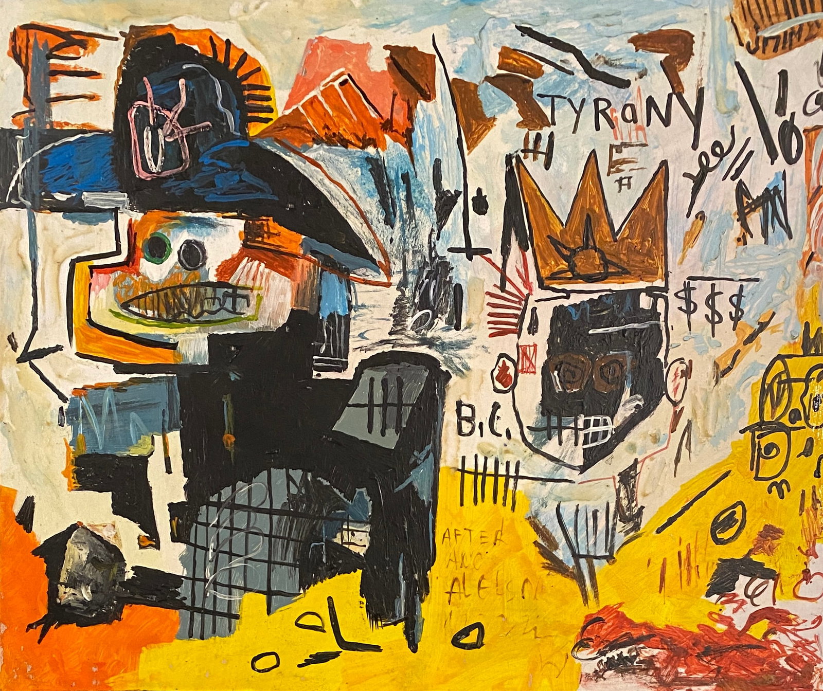 Jean Michel Basquiat American 1960 - 1988 Acrylic on cardboard Painting Haring Pop Art Style Of (1 of 2)