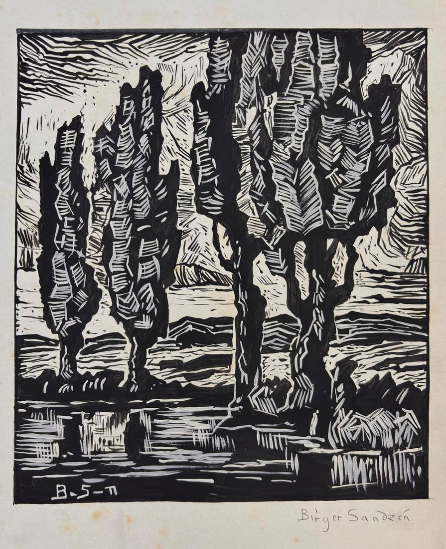 Birger Sandzen - Ink (Style Of): This lot consists of a hand painted on paper in the style of the painter Birger Sandzén.Sven Birger Sandzén, better known as Birger Sandzén, was a Swedish painter known for his landscapes. He produ