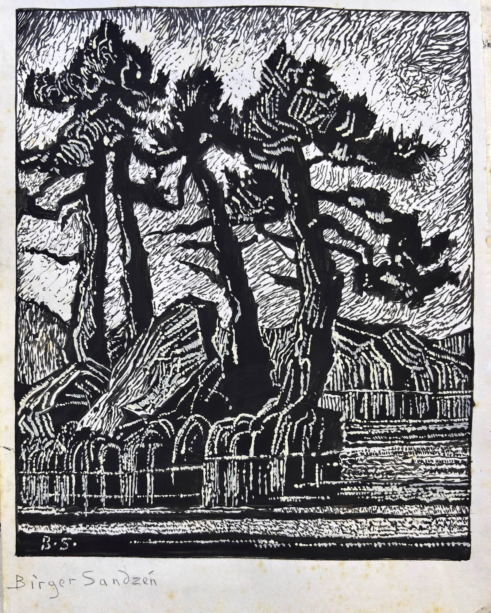 Birger Sandzen - Ink (Style Of): This lot consists of a hand painted on paper in the style of the painter Birger Sandzén.Sven Birger Sandzén, better known as Birger Sandzén, was a Swedish painter known for his landscapes. He produ