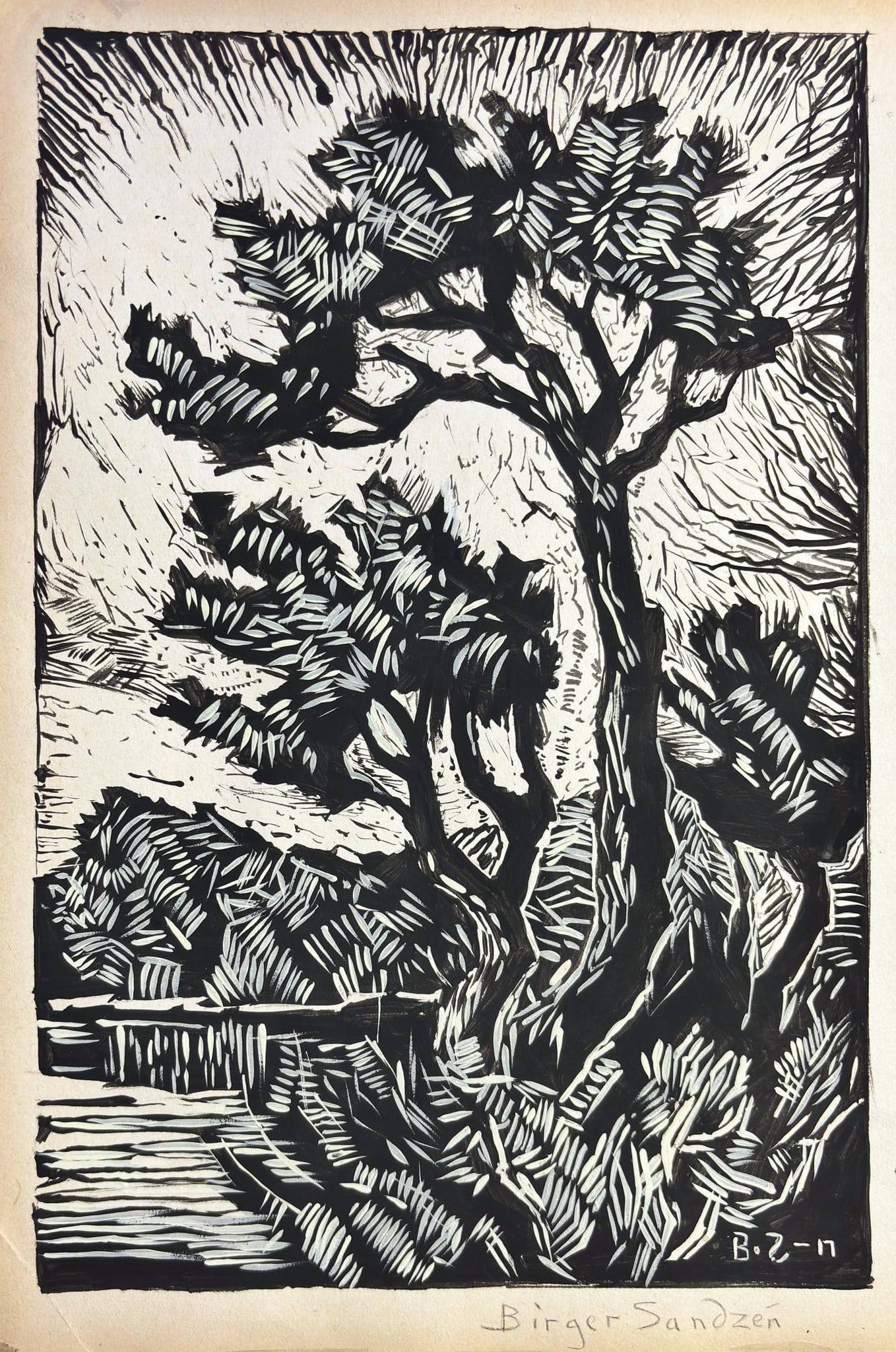 Birger Sandzen - Ink (Style Of): This lot consists of a hand painted on paper in the style of the painter Birger Sandzén.Sven Birger Sandzén, better known as Birger Sandzén, was a Swedish painter known for his landscapes. He produ