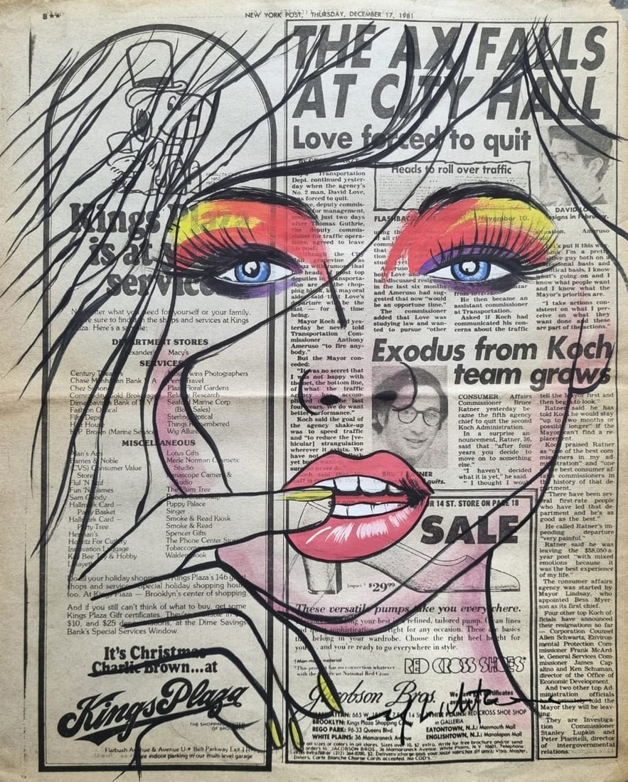 Roy Lichtenstein New York Newspaper painting 1982 Style of: This lot consists of a hand painted on Newspaper rendered in the style of the Roy Fox Lichtenstein. Roy Fox Lichtenstein was an estadounidense painter of pop art, graphic artist and sculptor, recogniz