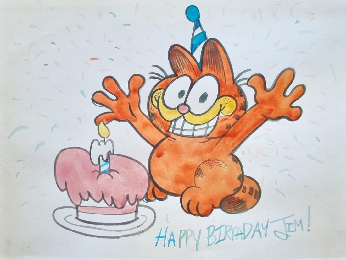 Jim Davis 'Garfield' Sketch Style Of: This lot consists of a hand painted Drawing on paper in the style of the painter Jim Davis. James Robert Davis, better known as Jim Davis, is an American comic book artist, best known as the creator o