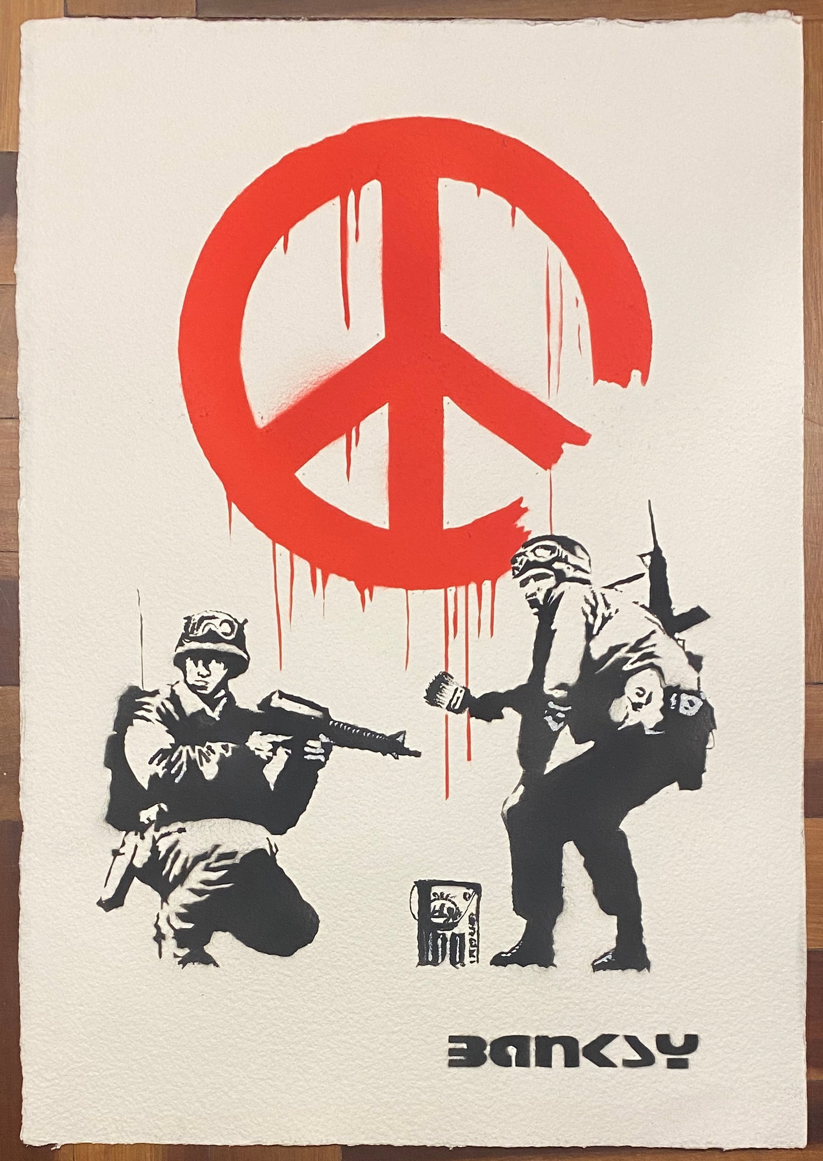 BANKSY (B. 1974), "POLICE CAR", STENCIL SPRAY ON PAPER (Style Of): This lot consists of a Stencil Spray On Paper in the style of the painter Banksy. Banksy is a British street artist. He is one of the most media-savvy and controversial figures in the art scene of the
