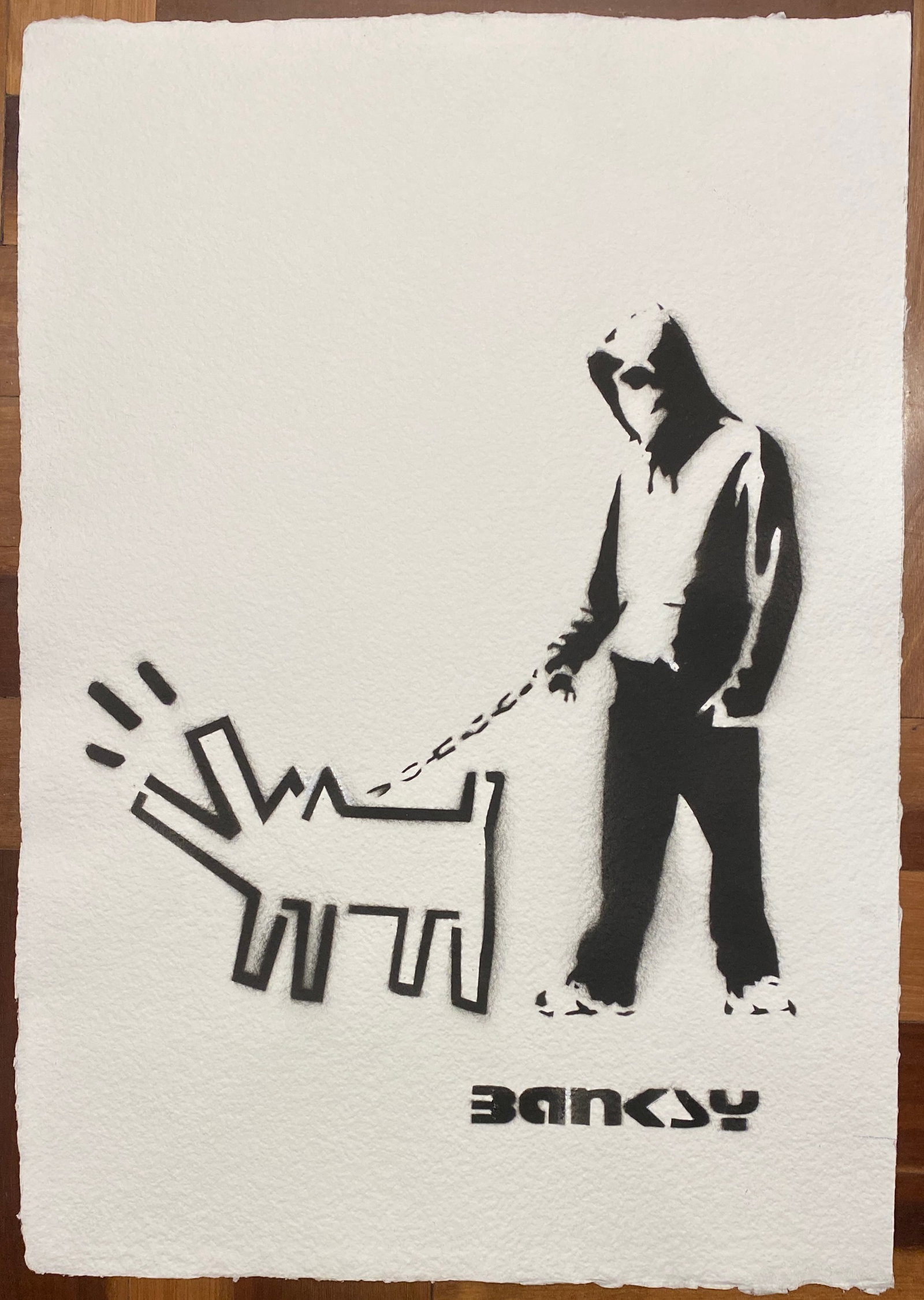 BANKSY (B. 1974), "POLICE CAR", STENCIL SPRAY ON PAPER (Style Of): This lot consists of a Stencil Spray On Paper in the style of the painter Banksy. Banksy is a British street artist. He is one of the most media-savvy and controversial figures in the art scene of the