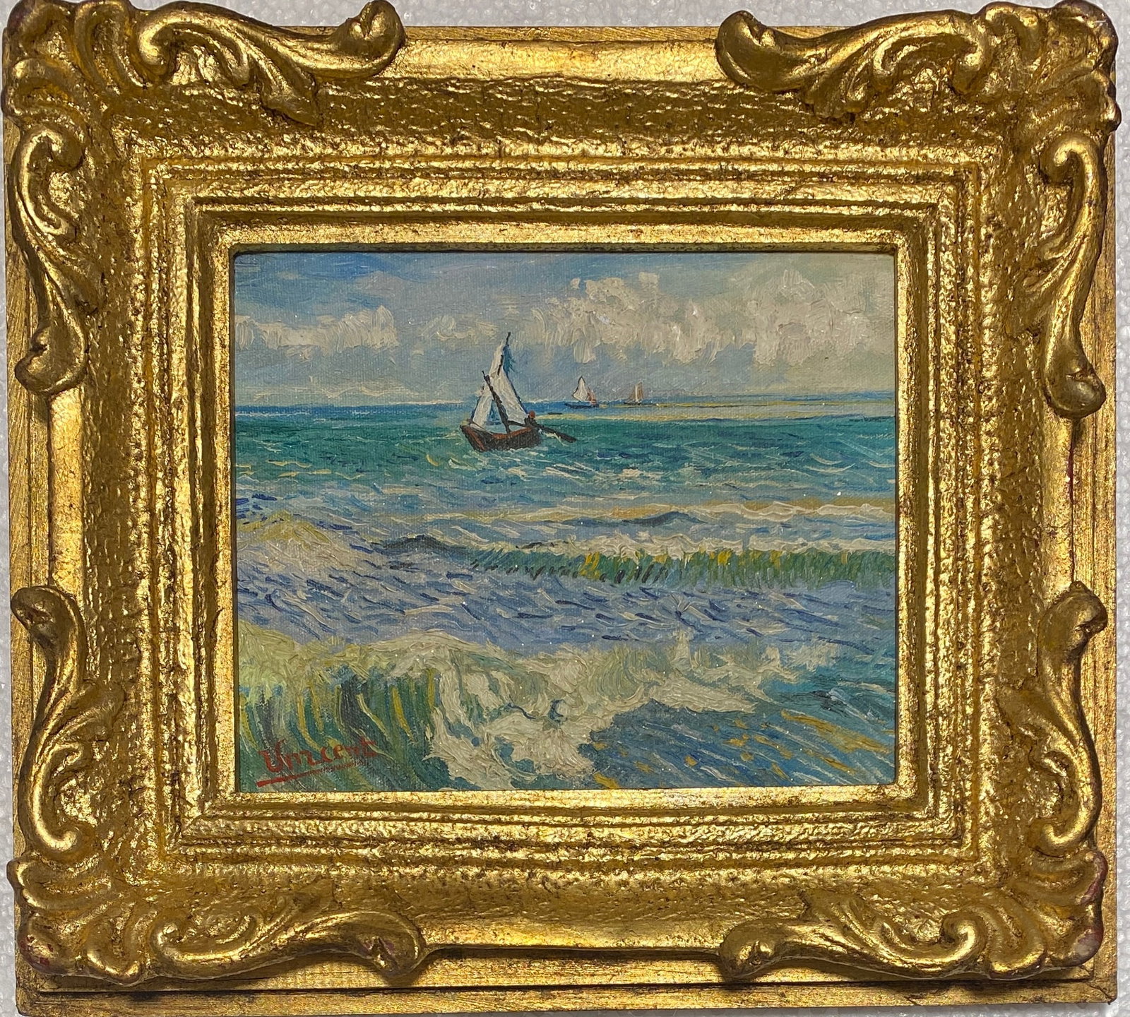 Vincent Van Gogh Dutch Framed Oil Painting on Canvas (In Style of): This lot consists of a hand painted Oil on Canvas rendered in style of the Dutch painter Vincent van Gogh(1853-1890). Vincent Willem van Gogh generally considered the greatest after Rembrandt van Rijn