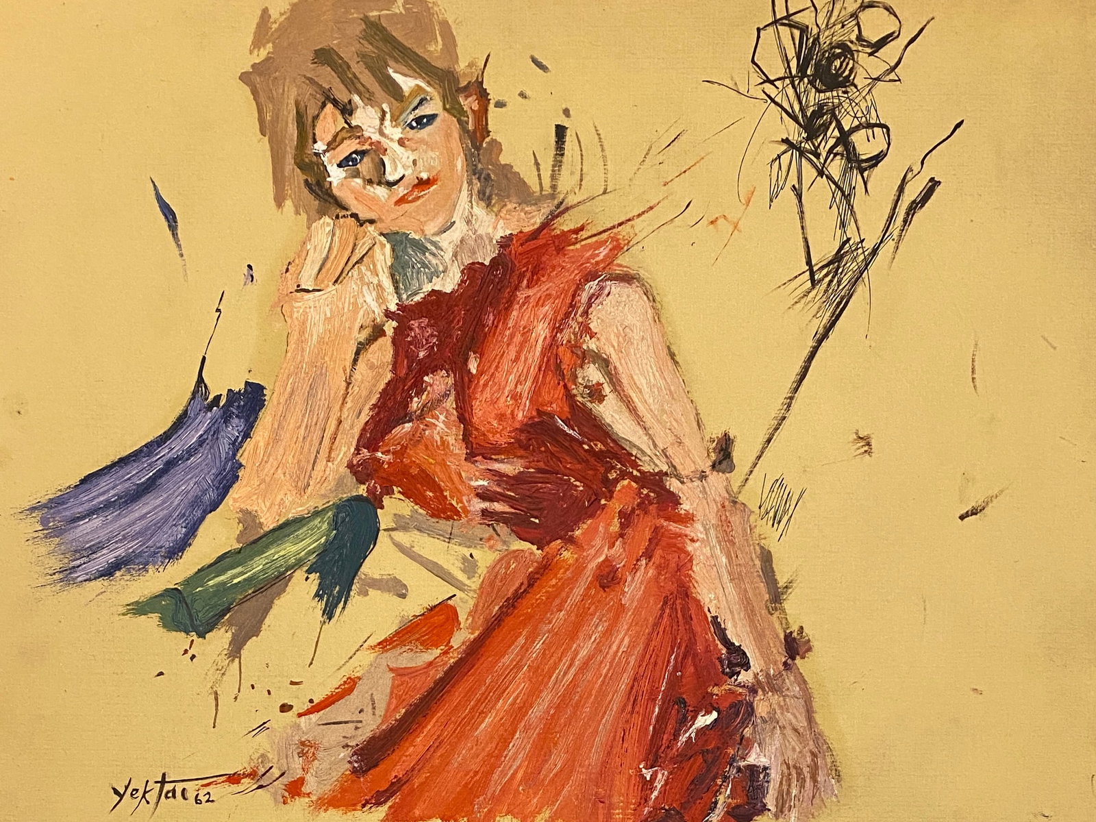 Amazing Manoucher Yektai 1968 Oil Paper Style Of: This lot consists of an Oil on paper in the style of the painter Manoucher Yektai. Manoucher Yektai was an Iranian-born American artist. He is associated with the New York School art movement.Image Si