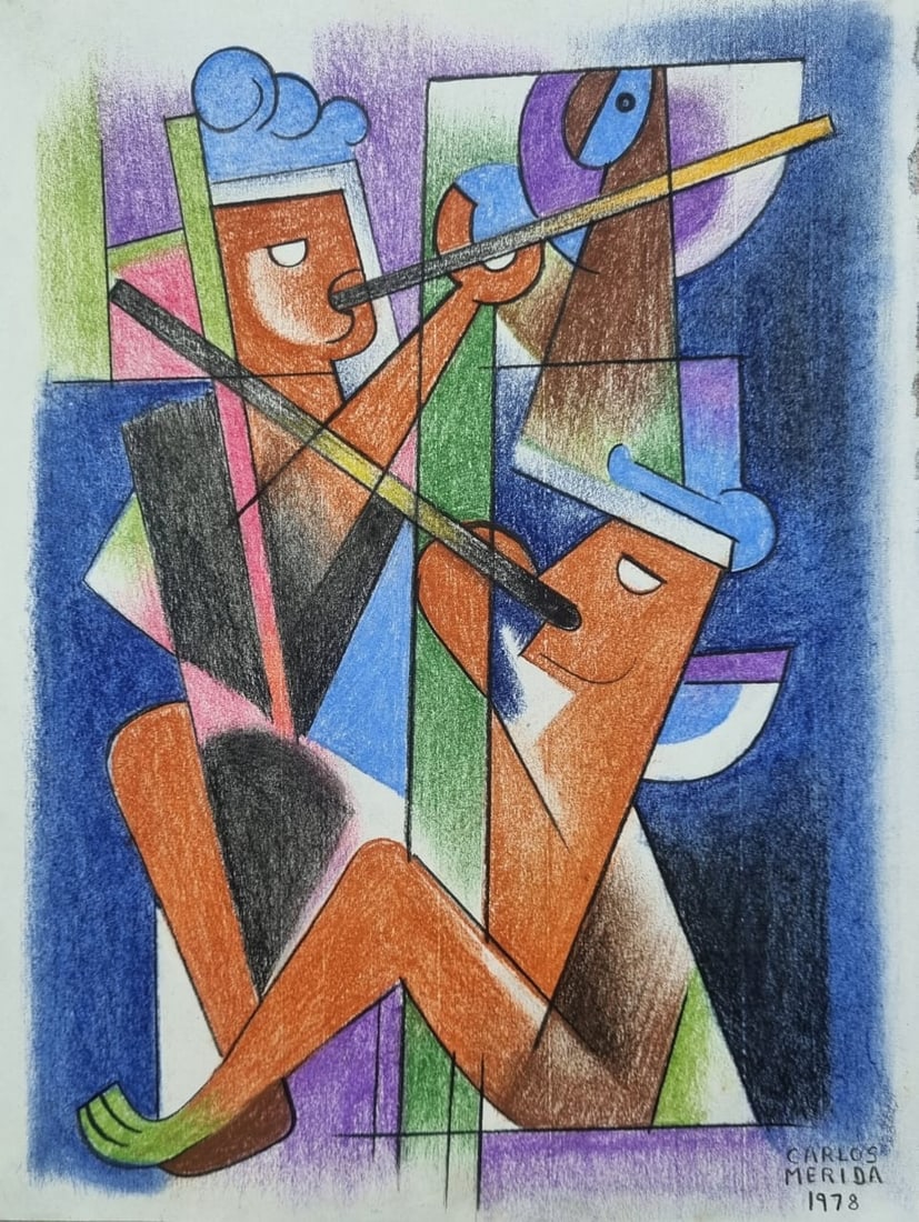 CARLOS MERIDA GUATEMALA 1891-1984 MIXED MEDIA (Style Of): This lot consists of a hand painted Watercolor & Gouache on paper in the style of the painter CARLOS MERIDA. Carlos Mérida was a Guatemalan painter and sculptor, naturalized Mexican. He was part of M