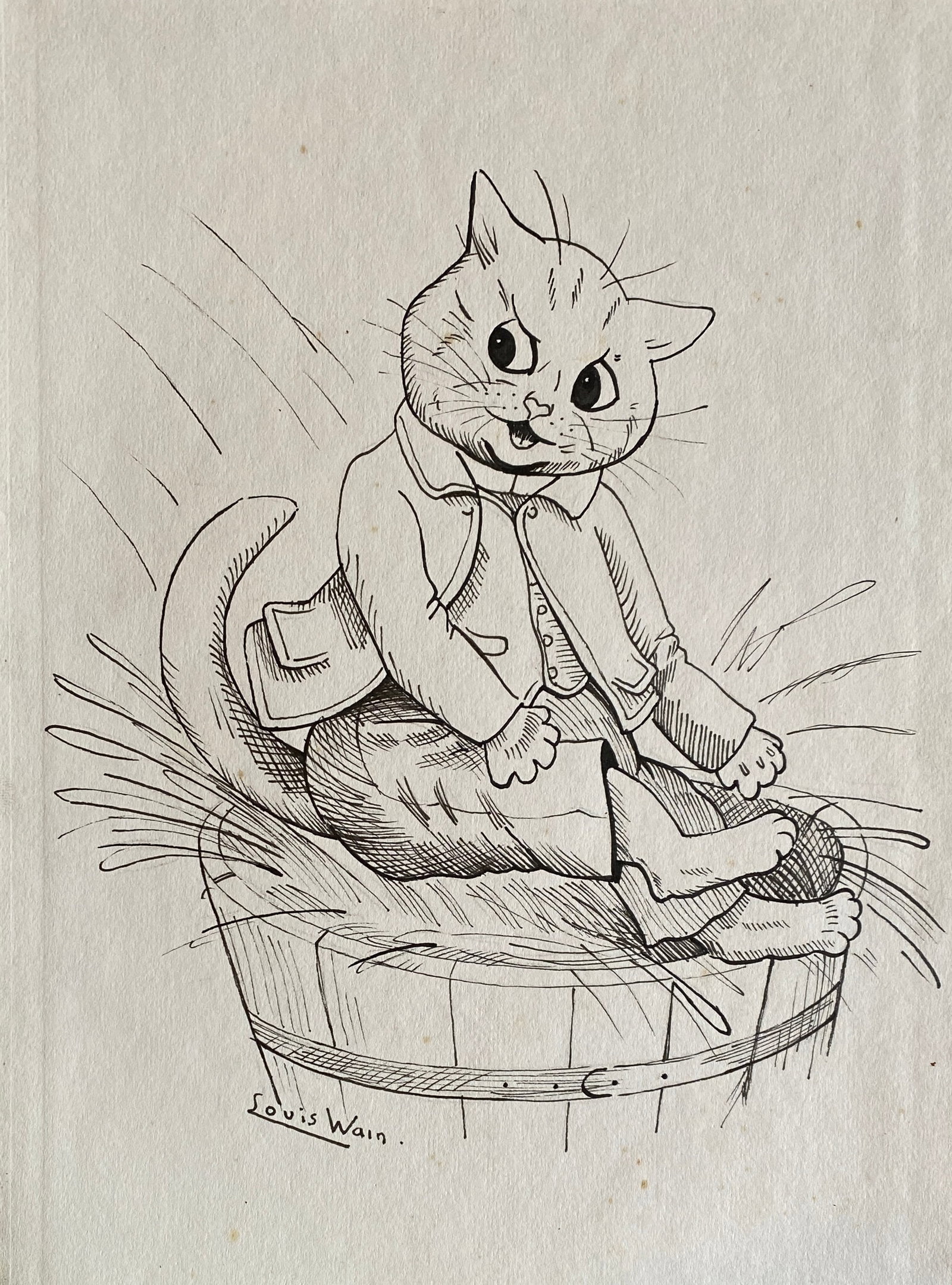 Louis Wain Color Pencil on Paper Unframed Style Of (1 of 2)